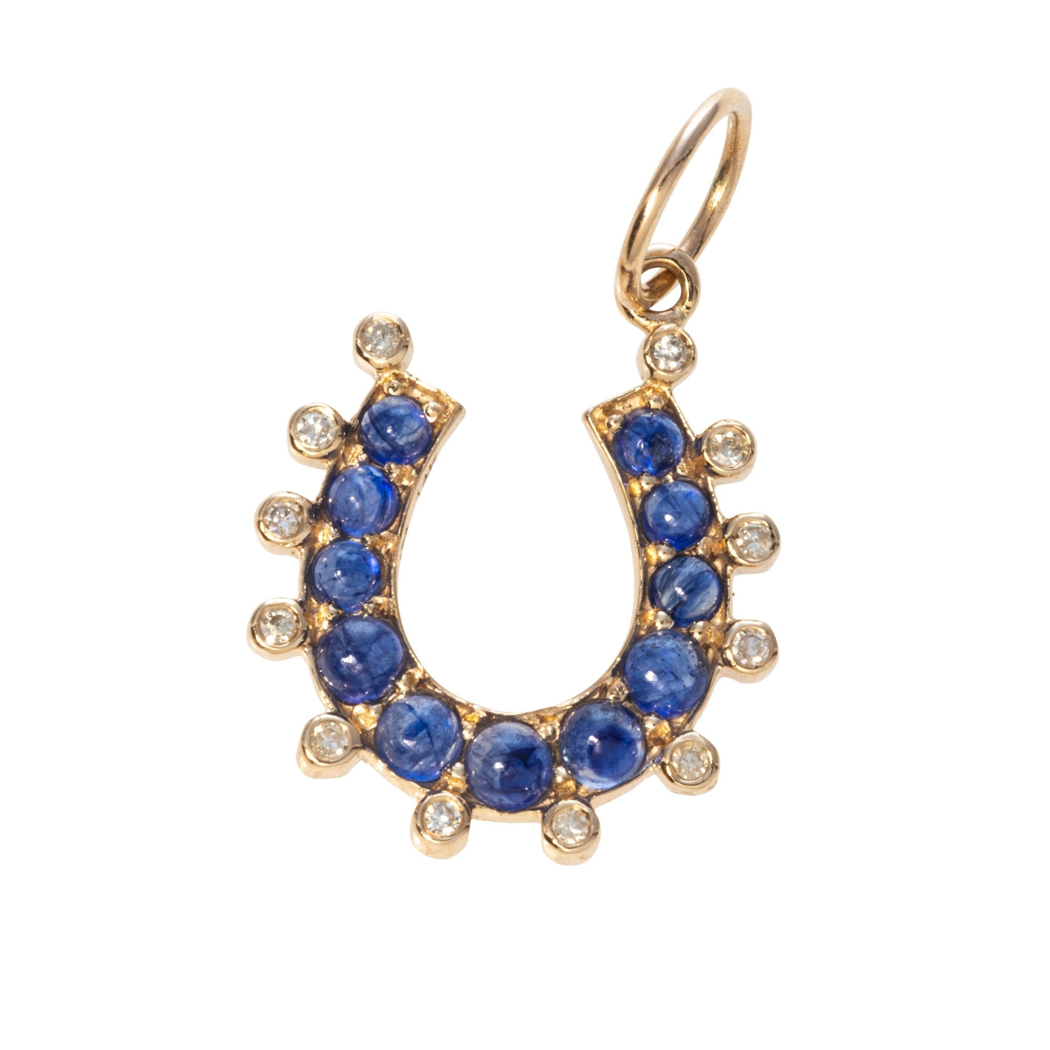 Blue Sapphire & Diamond 14K Yellow Gold Horseshoe Pendant