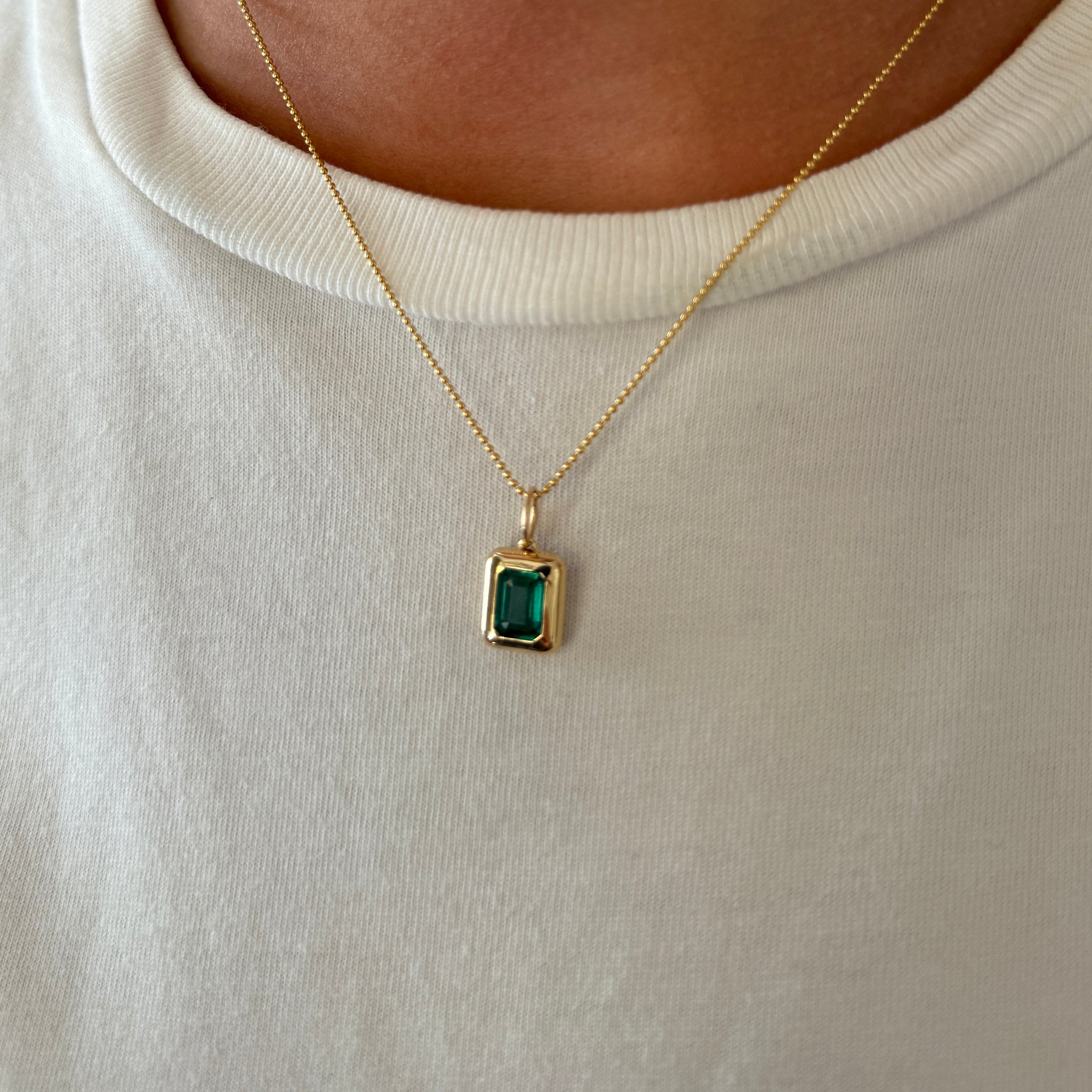 Emerald-Cut Emerald Bezel Set 14K Yellow Gold Pendant