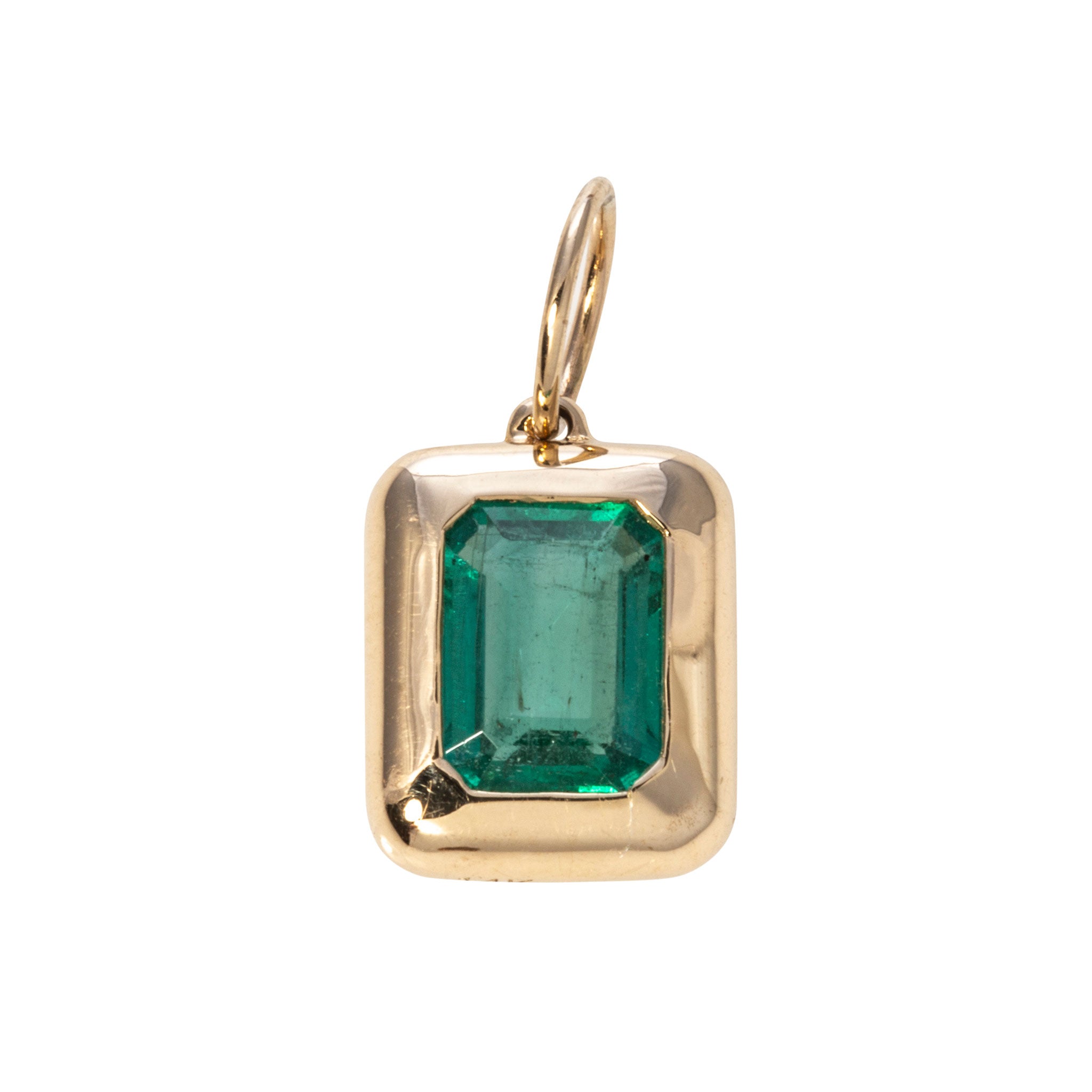 Emerald-Cut Emerald Bezel Set 14K Yellow Gold Pendant