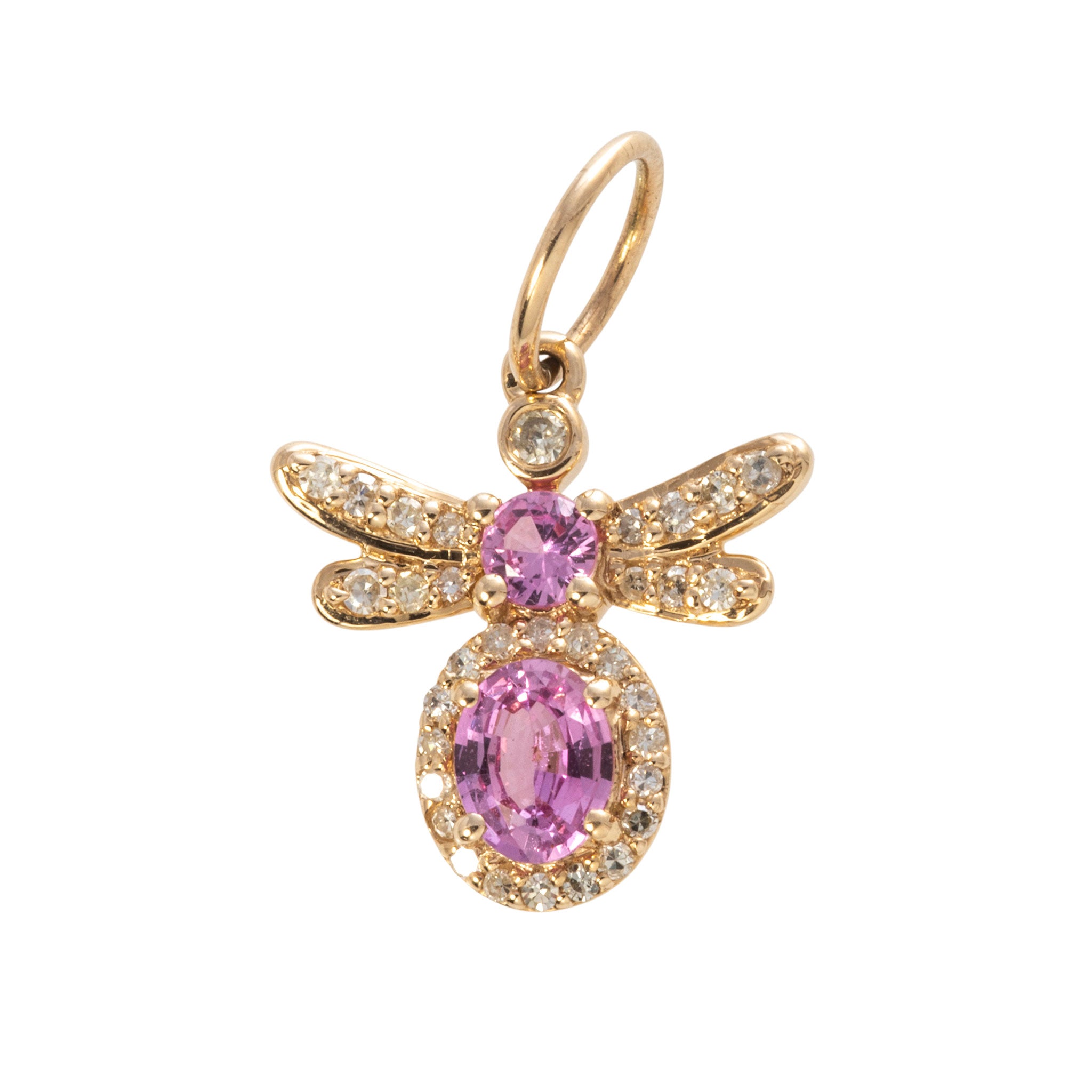 Pink Sapphire & Diamond 14K Yellow Gold Bug Charm