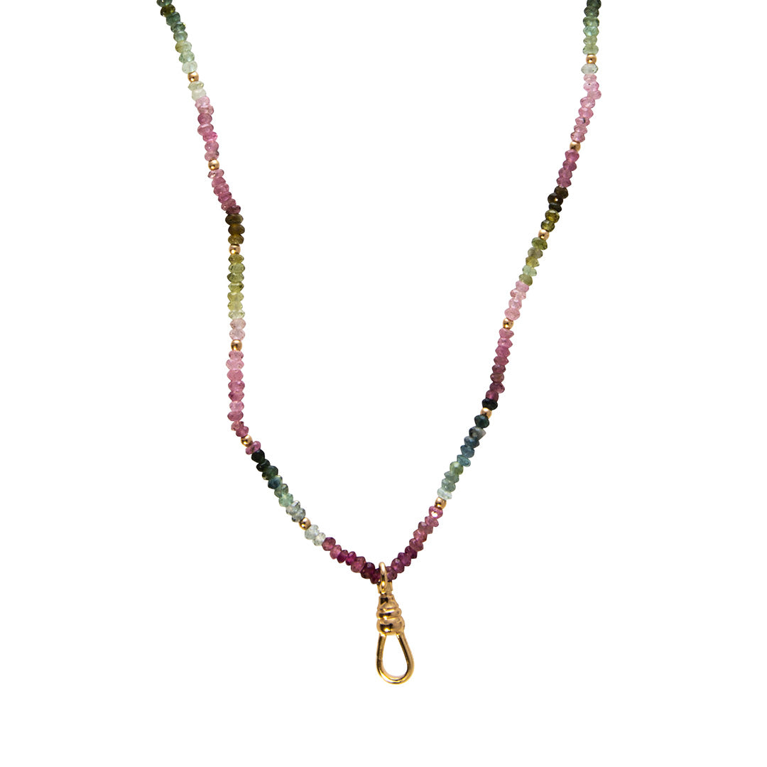 Gold Filled Swivel Clip & Watermelon Tourmaline Beaded Necklace 16"