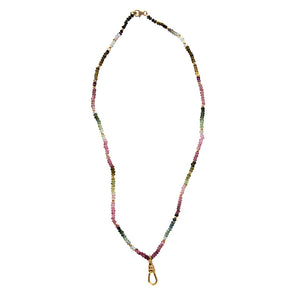 Gold Filled Swivel Clip & Watermelon Tourmaline Beaded Necklace 16"