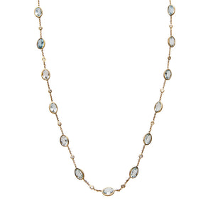 Aquamarine & Diamond Station 14K Yellow Gold Necklace