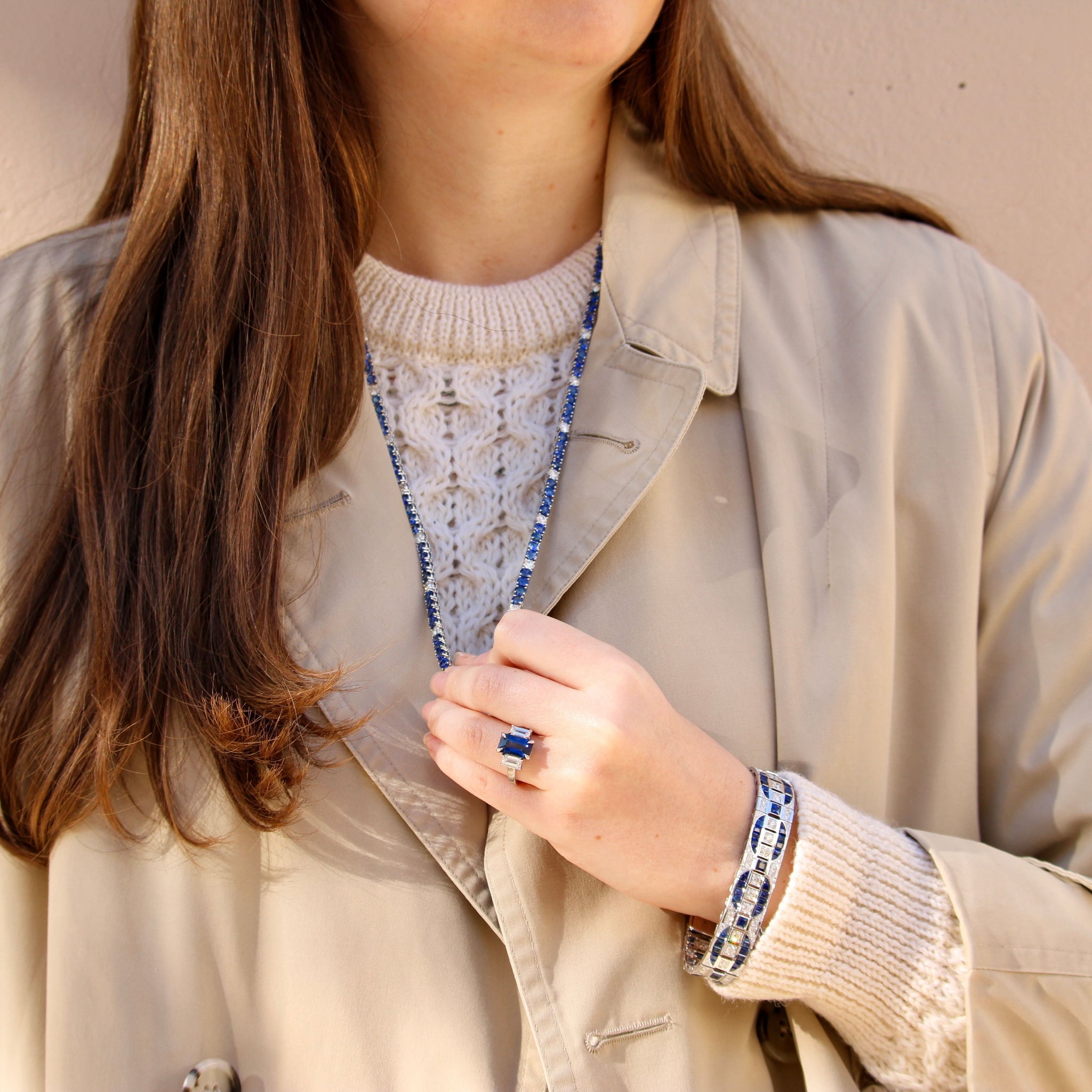 Blue Sapphire & Diamond 18K White Gold Tennis Necklace