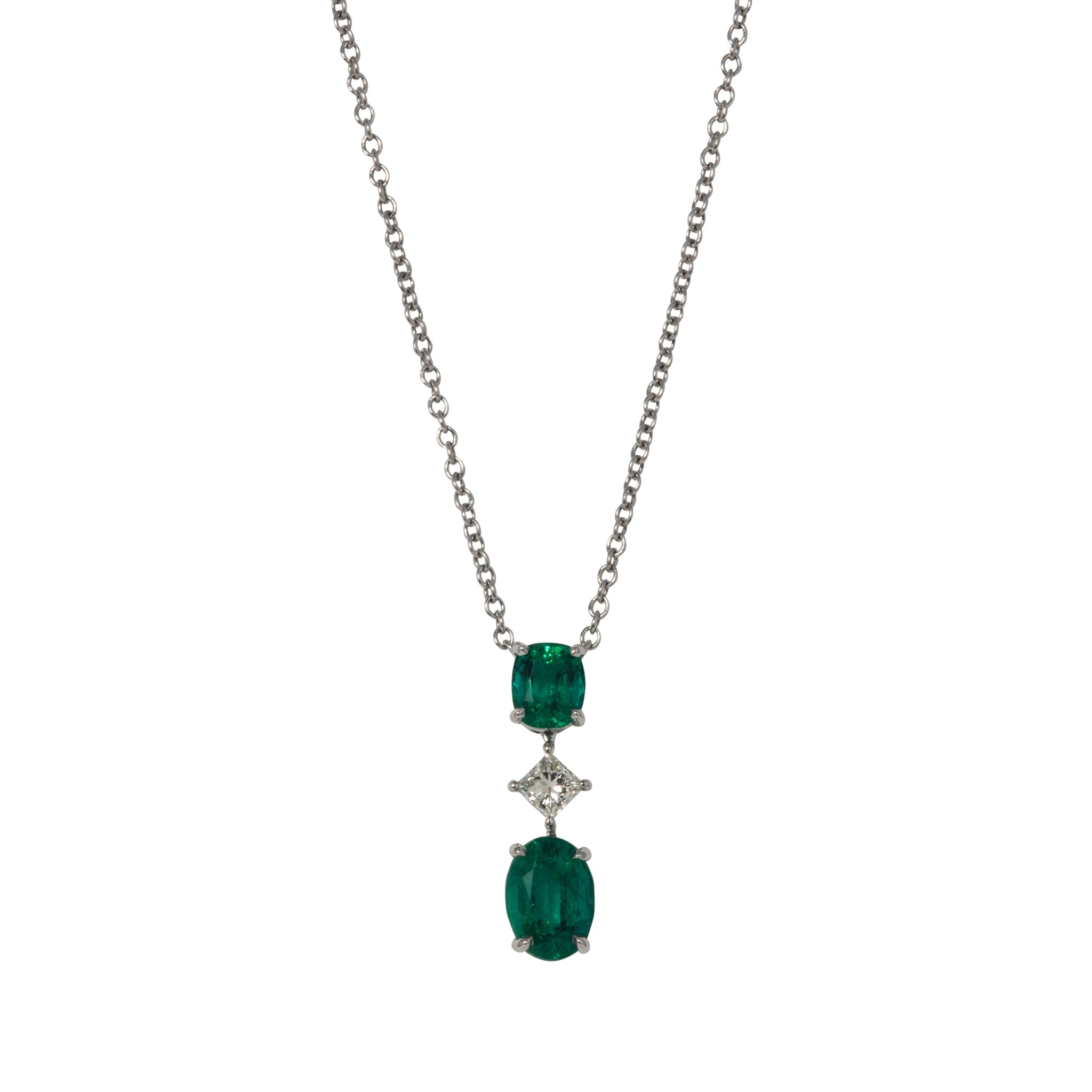 Emerald & Diamond Three-Stone 18K Gold Necklace