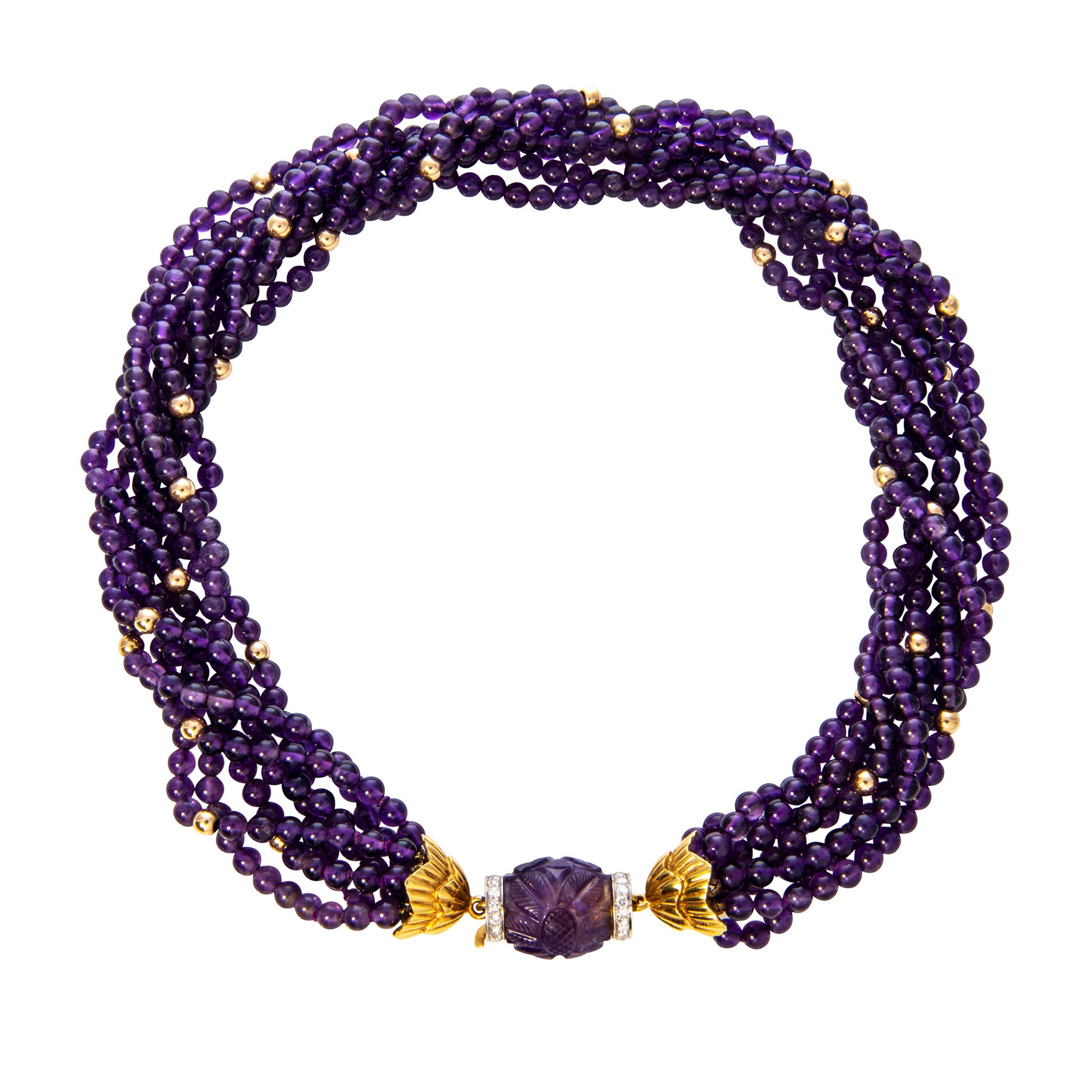 Estate 7-Strand Amethyst 18K Gold Beaded Necklace