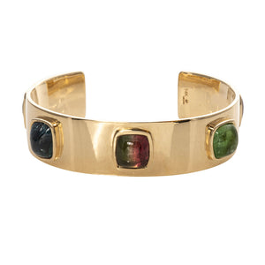 Multi Color Tourmaline 14K Yellow Gold Open Cuff