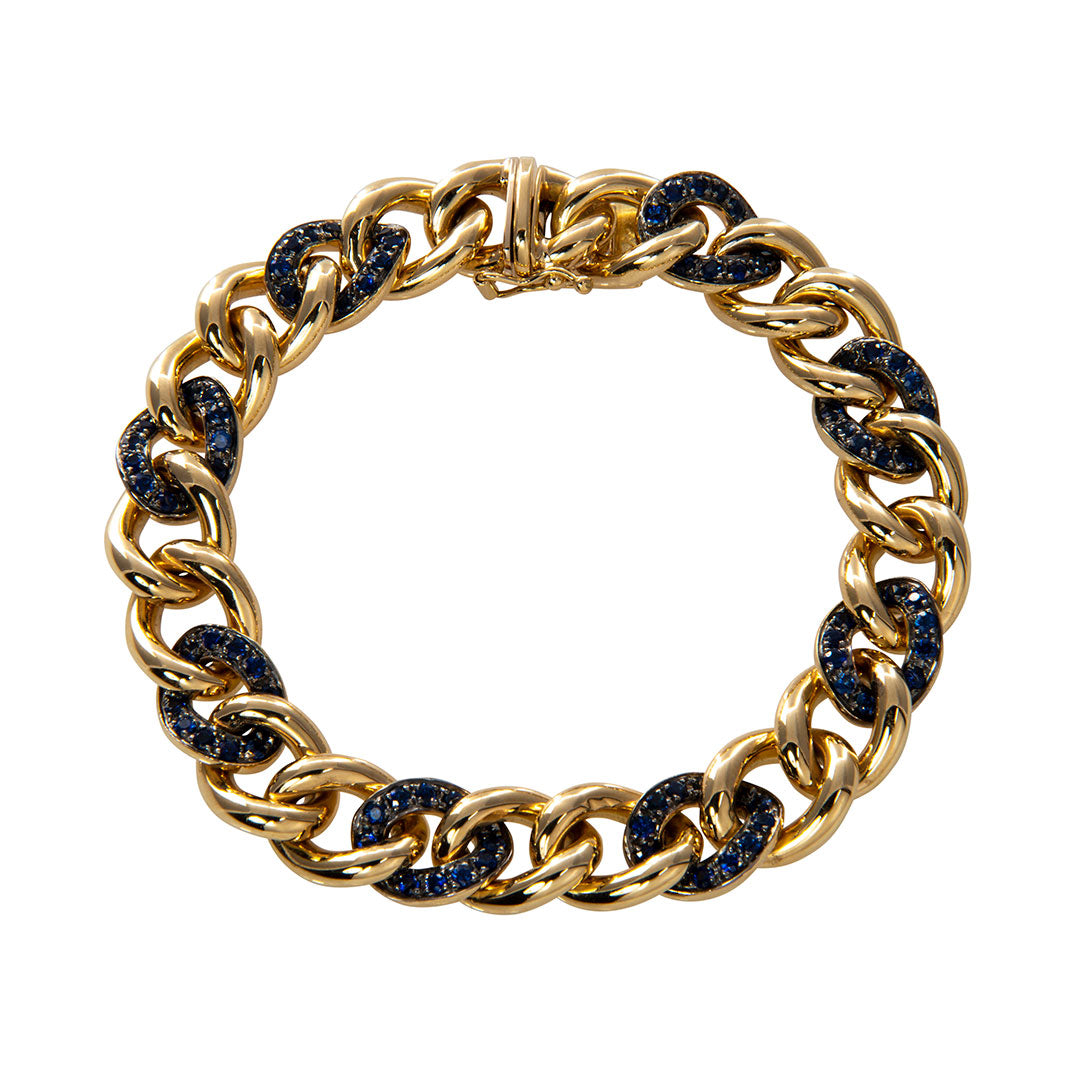 Pavé Sapphire 18K Yellow Gold Curb Link Bracelet