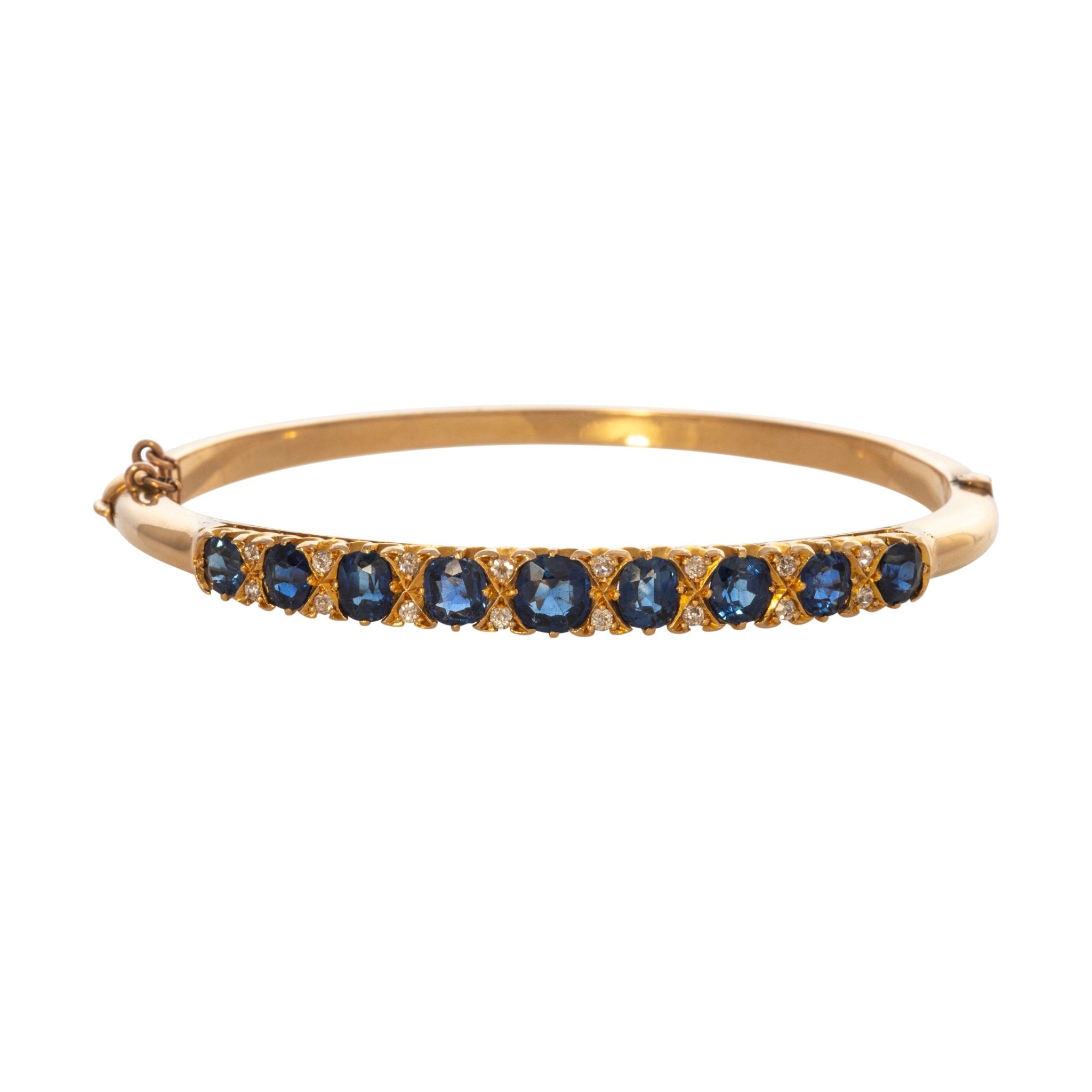 Victorian Graduated Sapphire & Diamond 15K Yellow Gold Bangle