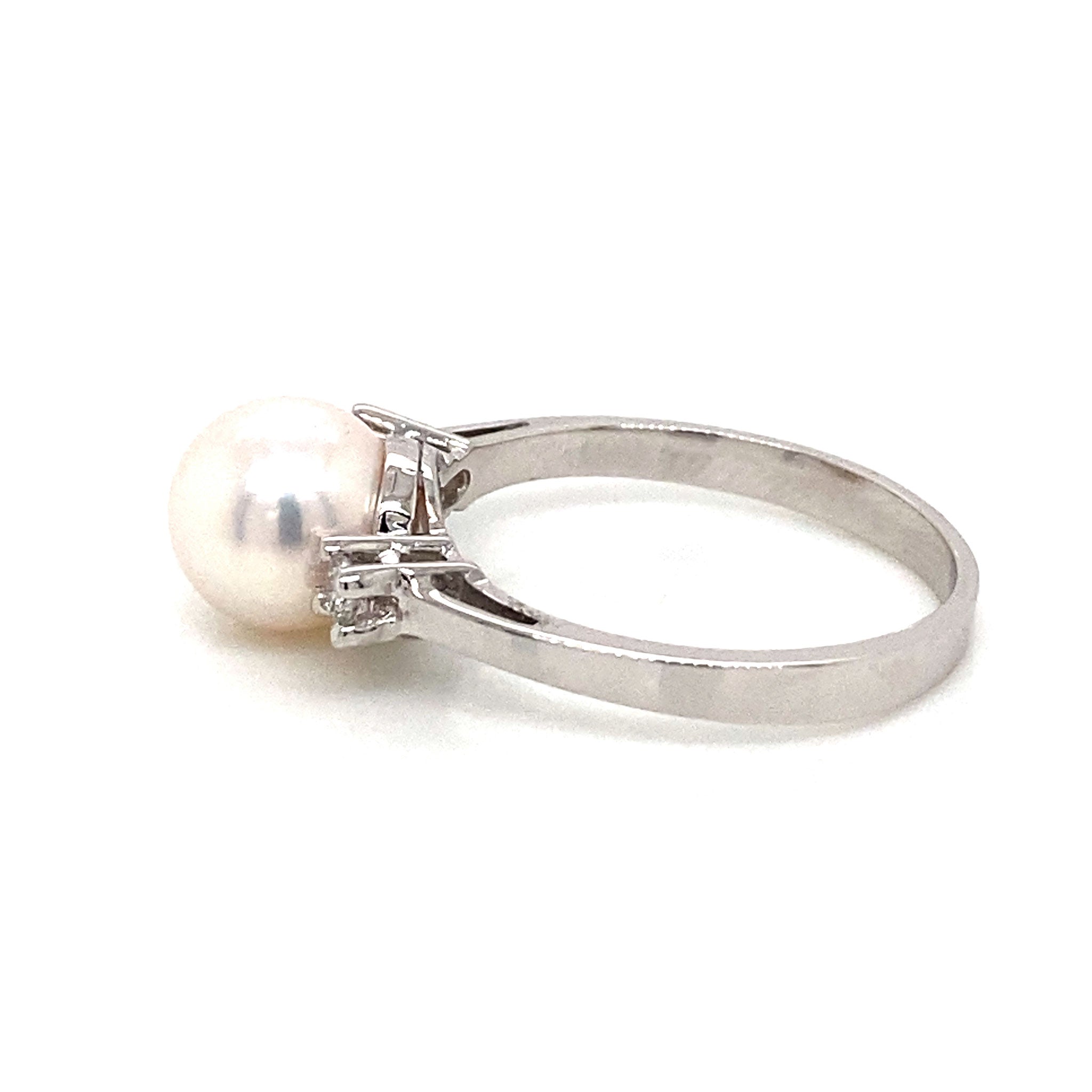 8mm Cultured Pearl & Diamond 14K White Gold Ring