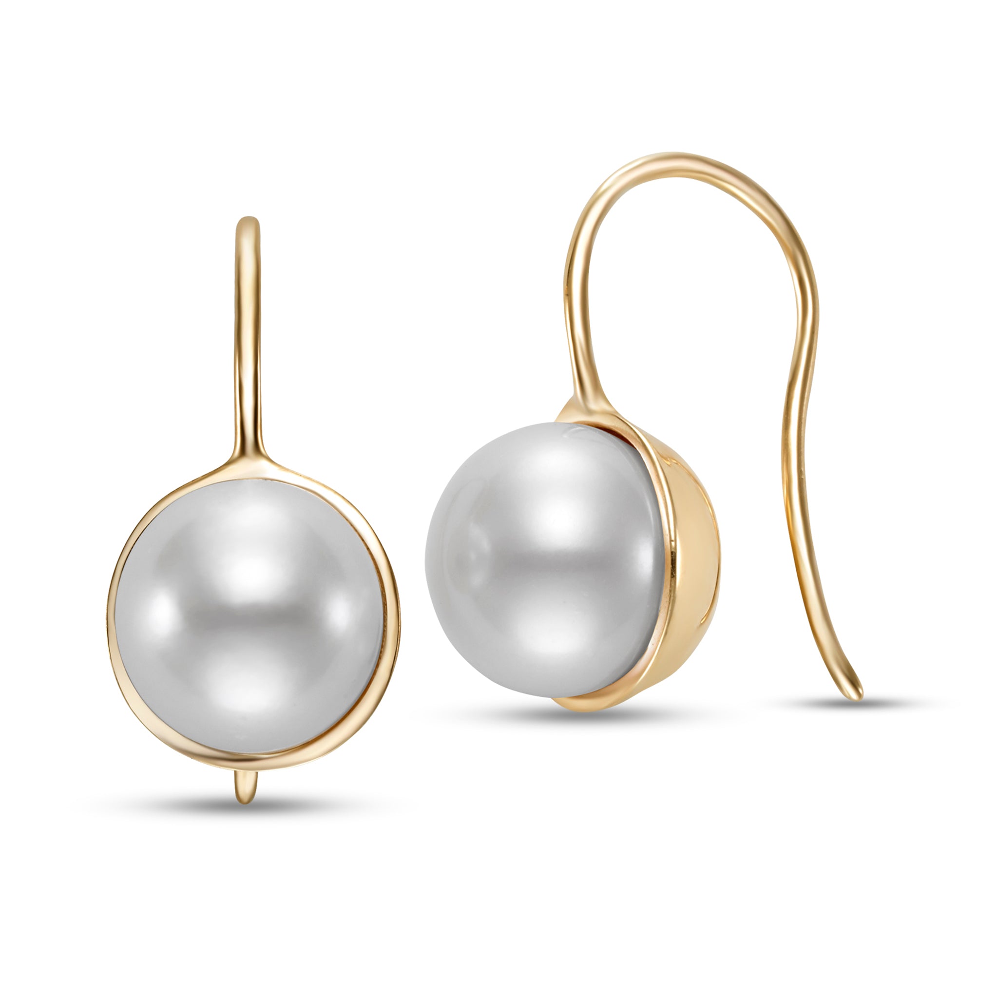 Freshwater Pearl Cupped 14K Yellow Gold Drop Earrings