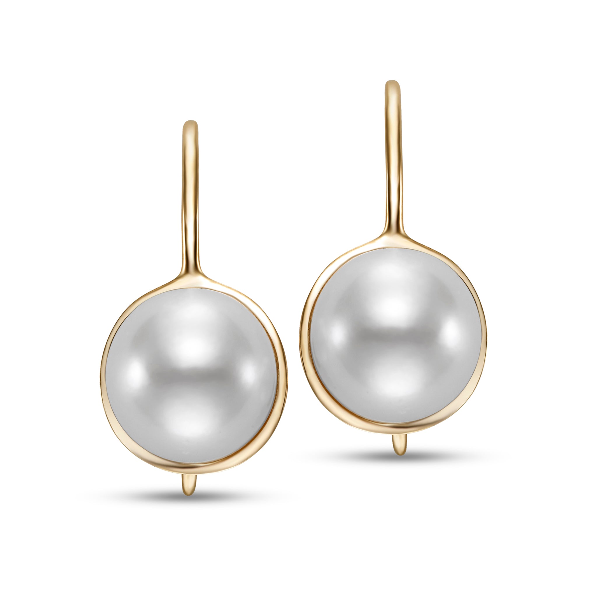 Freshwater Pearl Cupped 14K Yellow Gold Drop Earrings