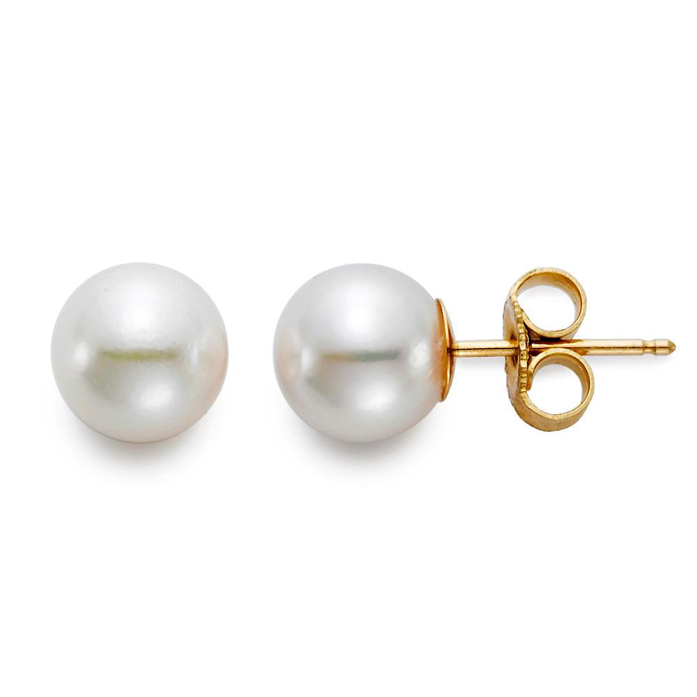 7.5mm “AA” Akoya Pearl 18K Yellow Gold Stud Earrings