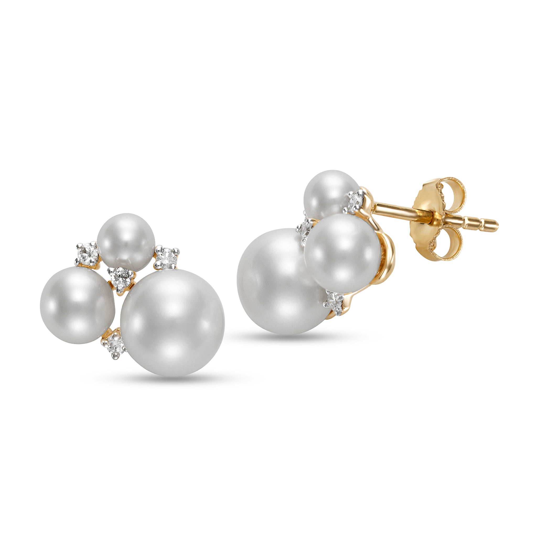 Freshwater Pearl & Diamond 14K Yellow Gold Earrings