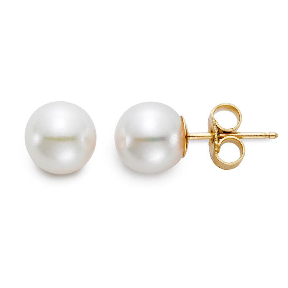 8-8.5mm “A” Freshwater Pearl 14K Yellow Gold Stud Earrings