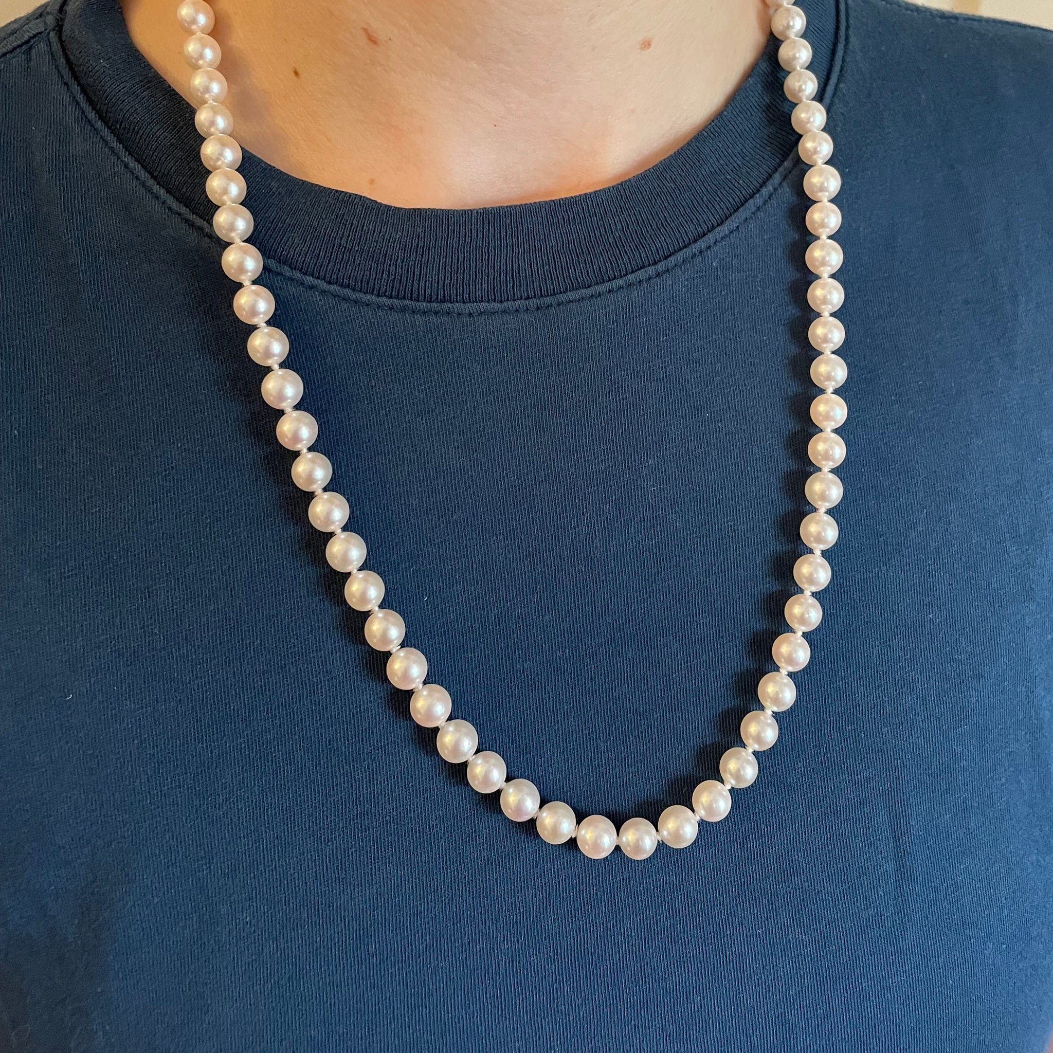 8mm Pearl Single Strand 14K Gold Filigree Clasp Necklace