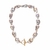 Grey Baroque Pearl 14K Gold Diamond Toggle Clasp Necklace