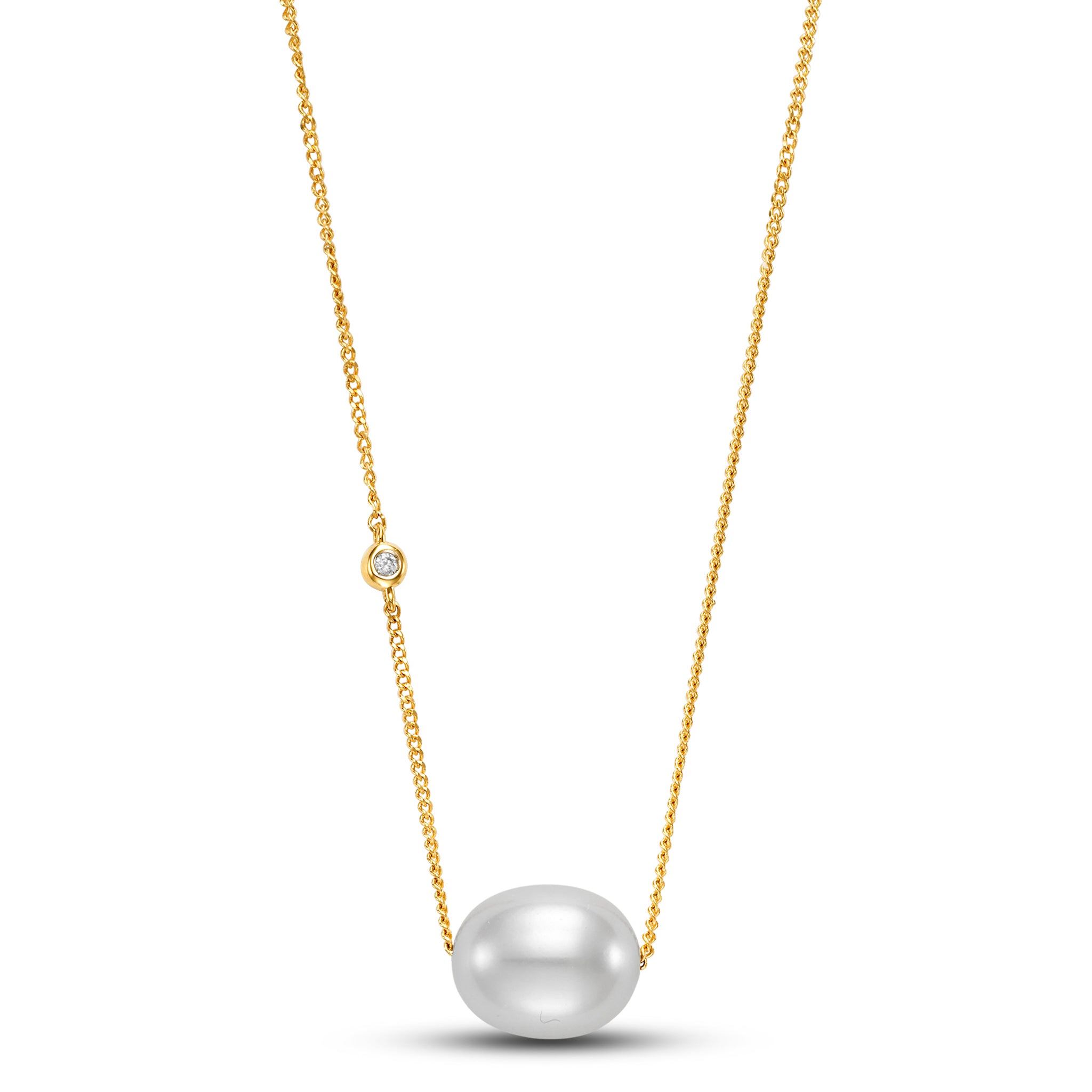 Floating Freshwater Pearl & Diamond 14K Yellow Gold Necklace