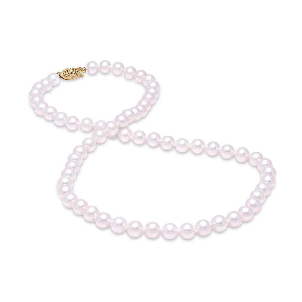 7-7.5mm Pearl Single Strand 14K Gold Filigree Clasp Necklace