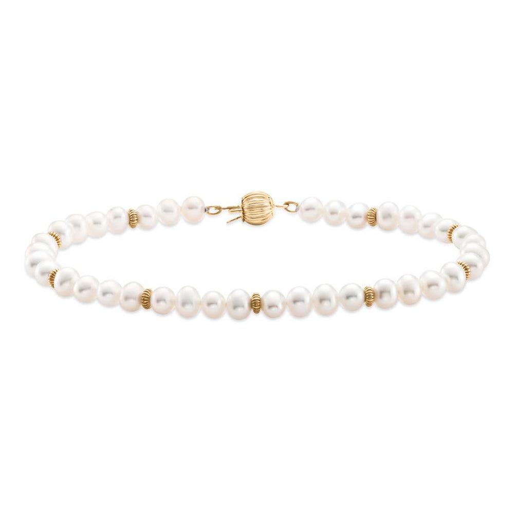 Freshwater Pearl 14K Yellow Gold Rondelle Bracelet