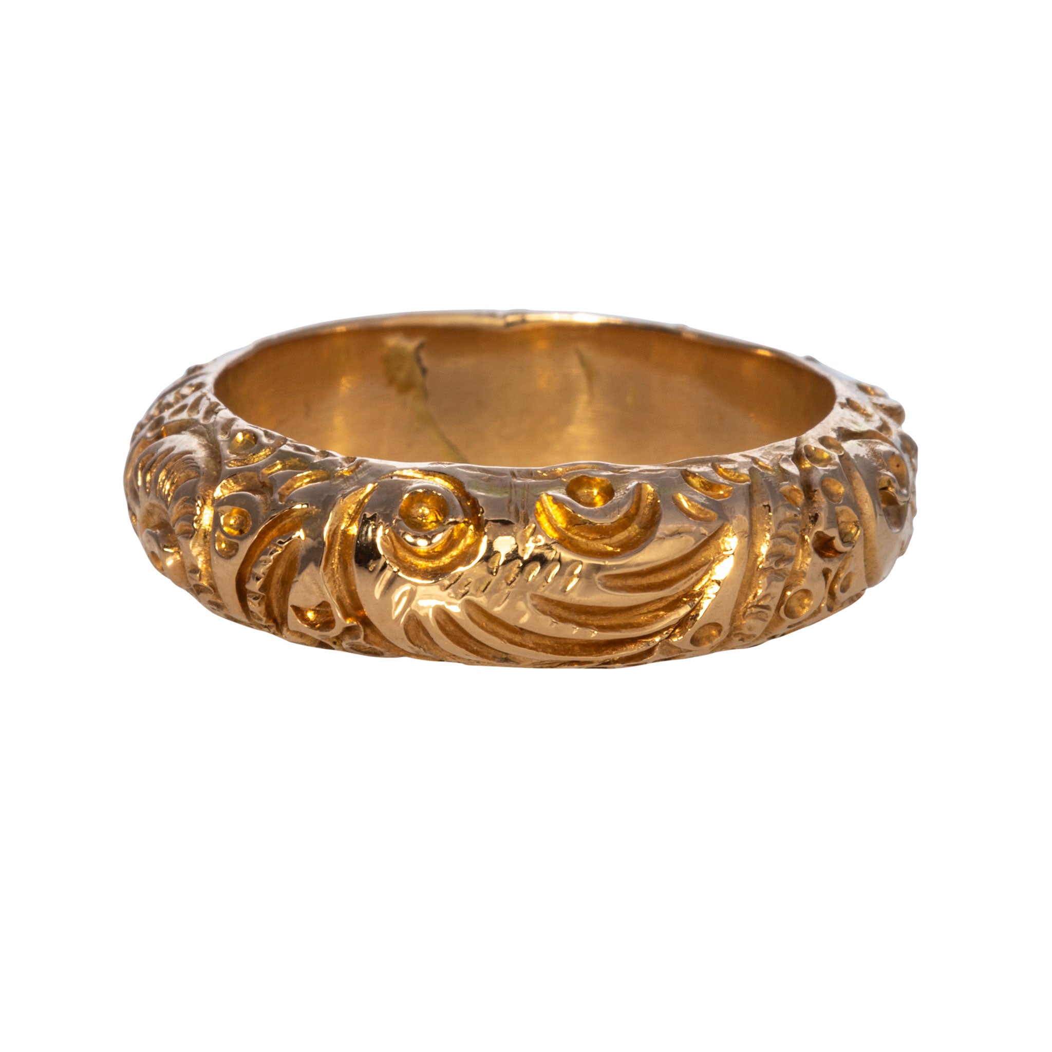 Edwardian Hand Engraved 14K Gold Dome Band