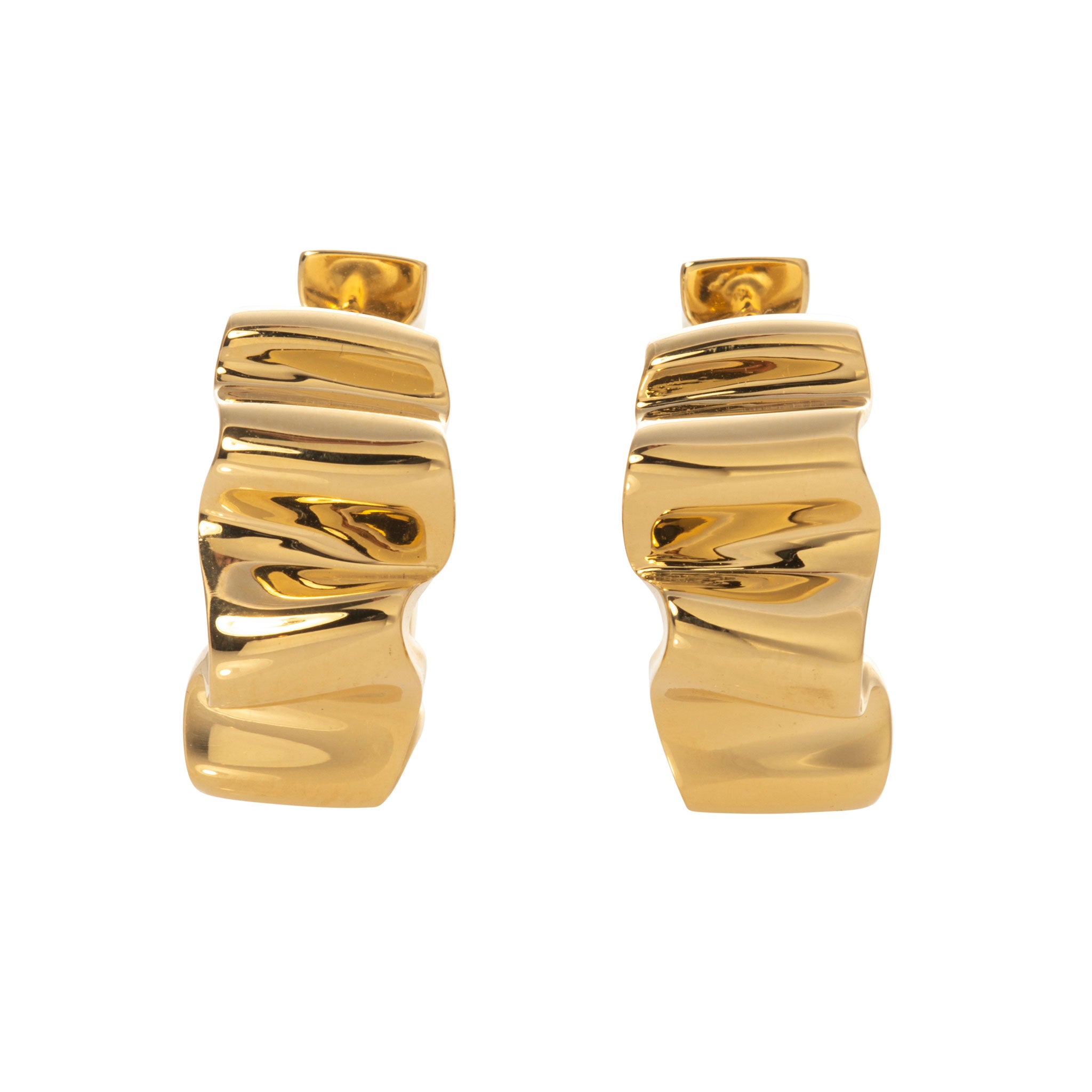 18K Yellow Gold Italian Ribbon Hoop Earrings