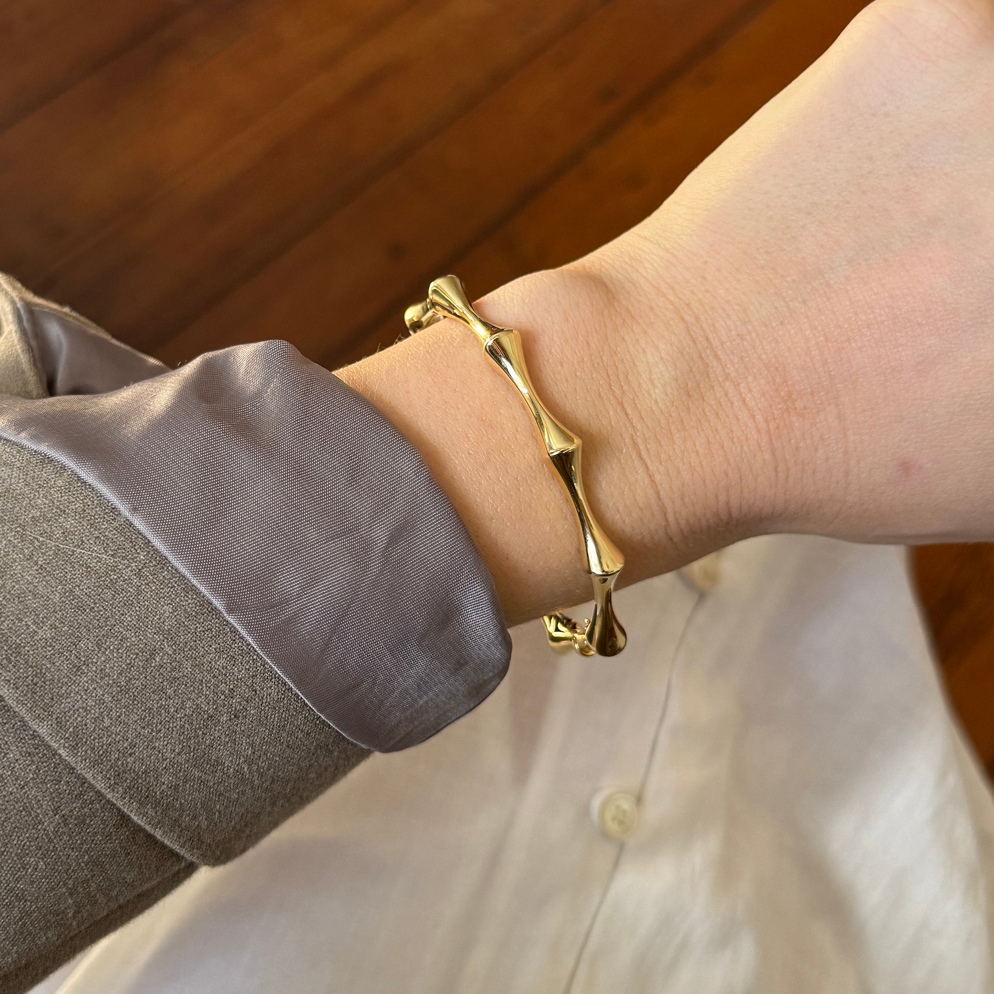 18K Yellow Gold Italian Bamboo Bangle