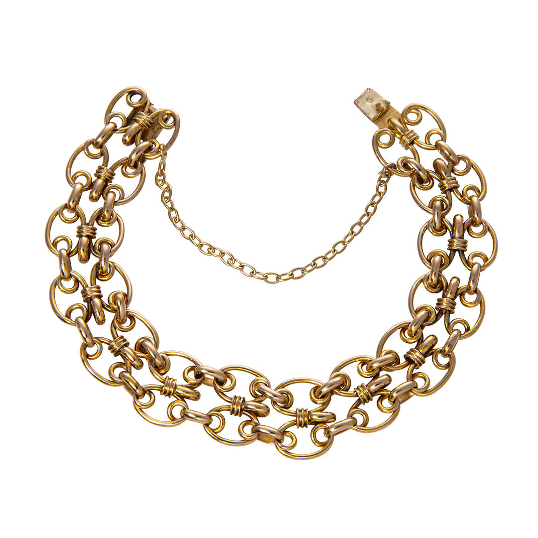 Estate 14K Yellow Gold Double Row Link Bracelet