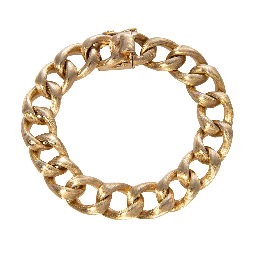 Estate 14K Yellow Gold Brushed Curb Link Bracelet