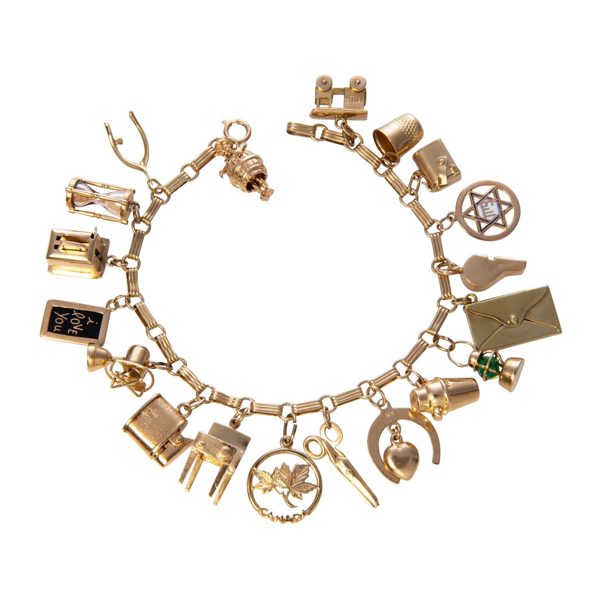 Estate 14K Yellow Gold 19-Charm Bracelet