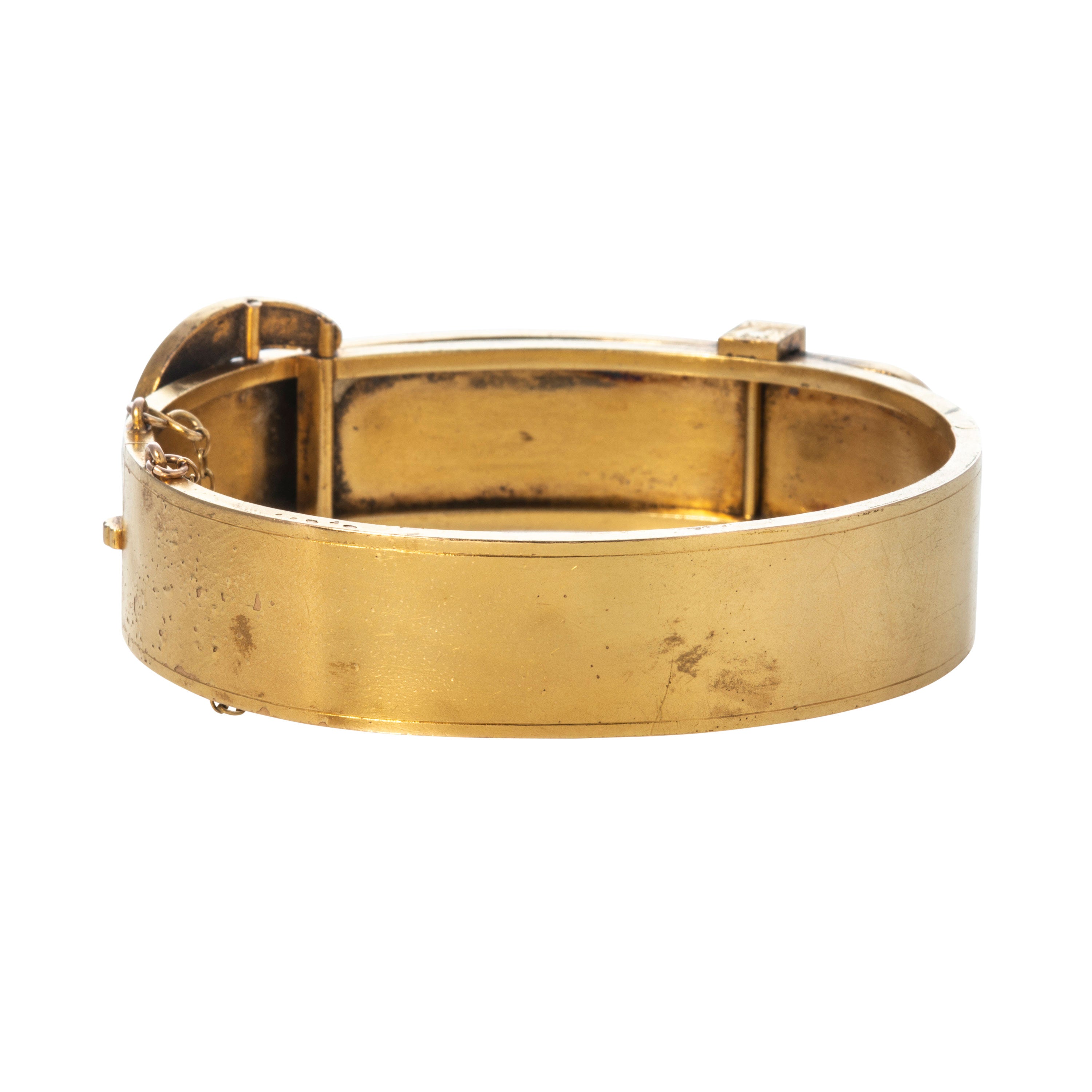 Victorian Seed Pearl & Enamel 14K Yellow Gold Buckle Bangle