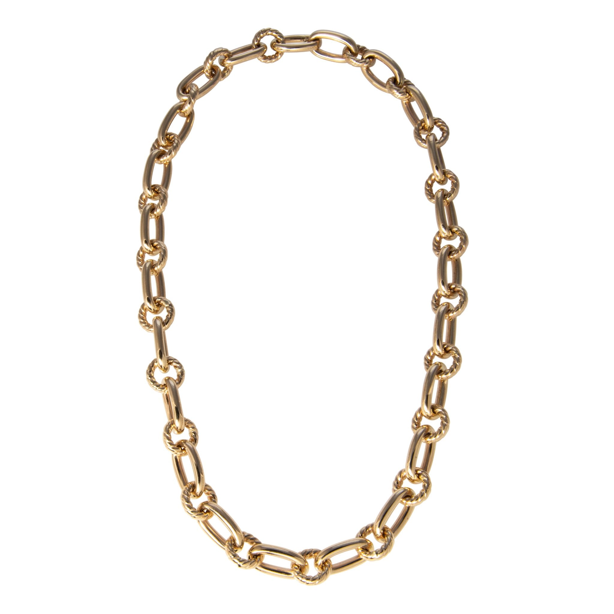 14K Yellow Gold Italian Rope & Polished Link Necklace