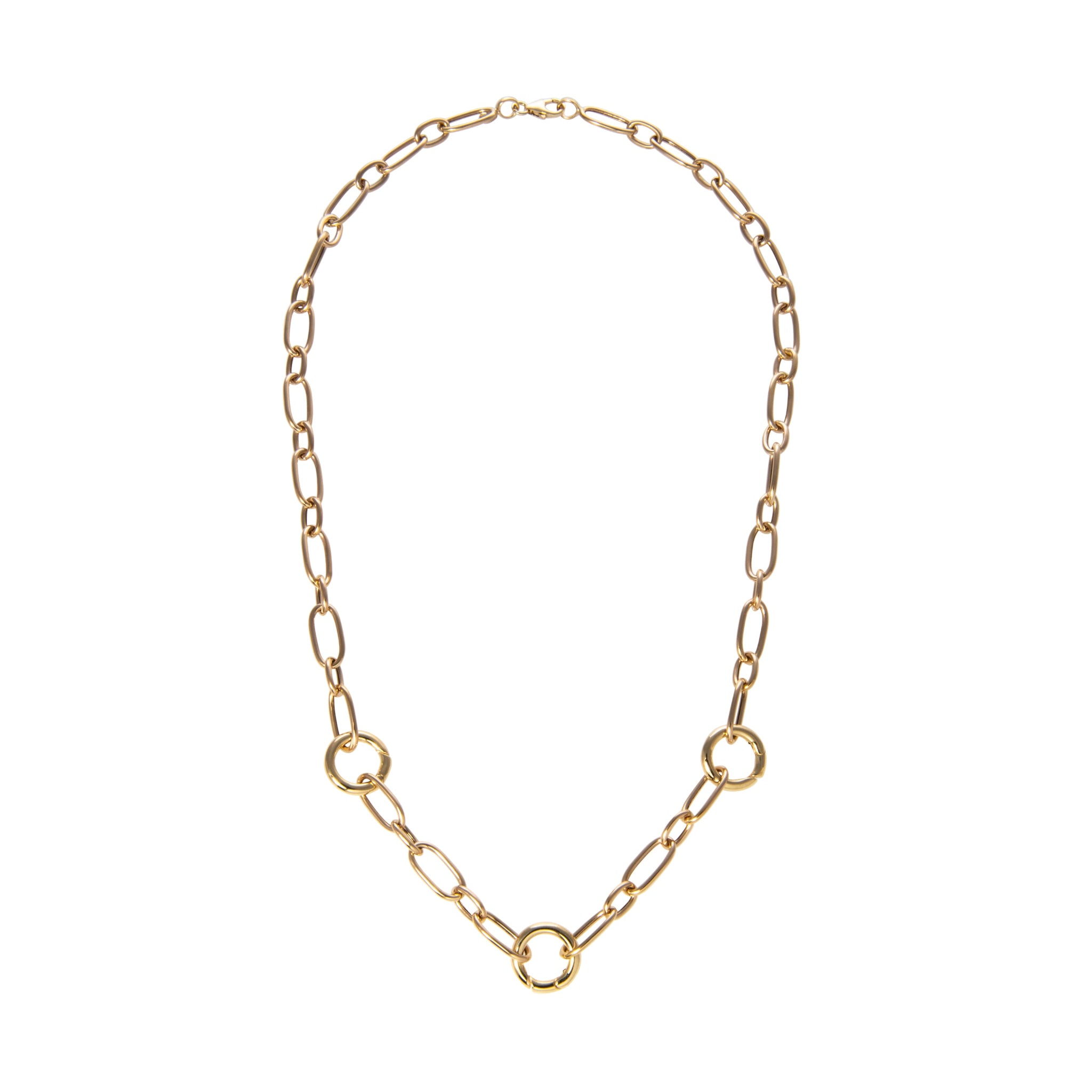 Three-Charm Holder Station Mixed Oval Link Necklace