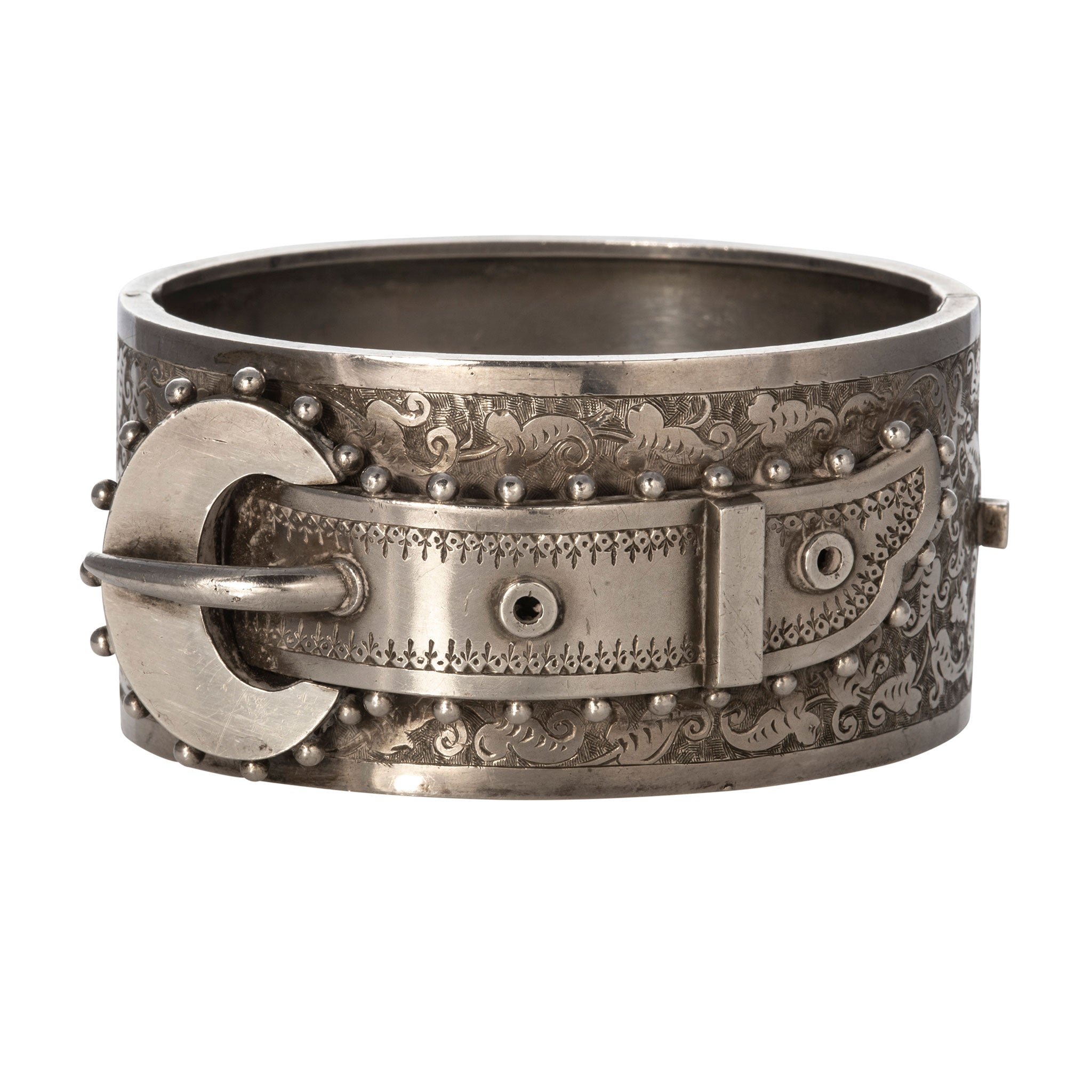 Victorian Aesthetic Silver Wide Buckle Cuff Bangle