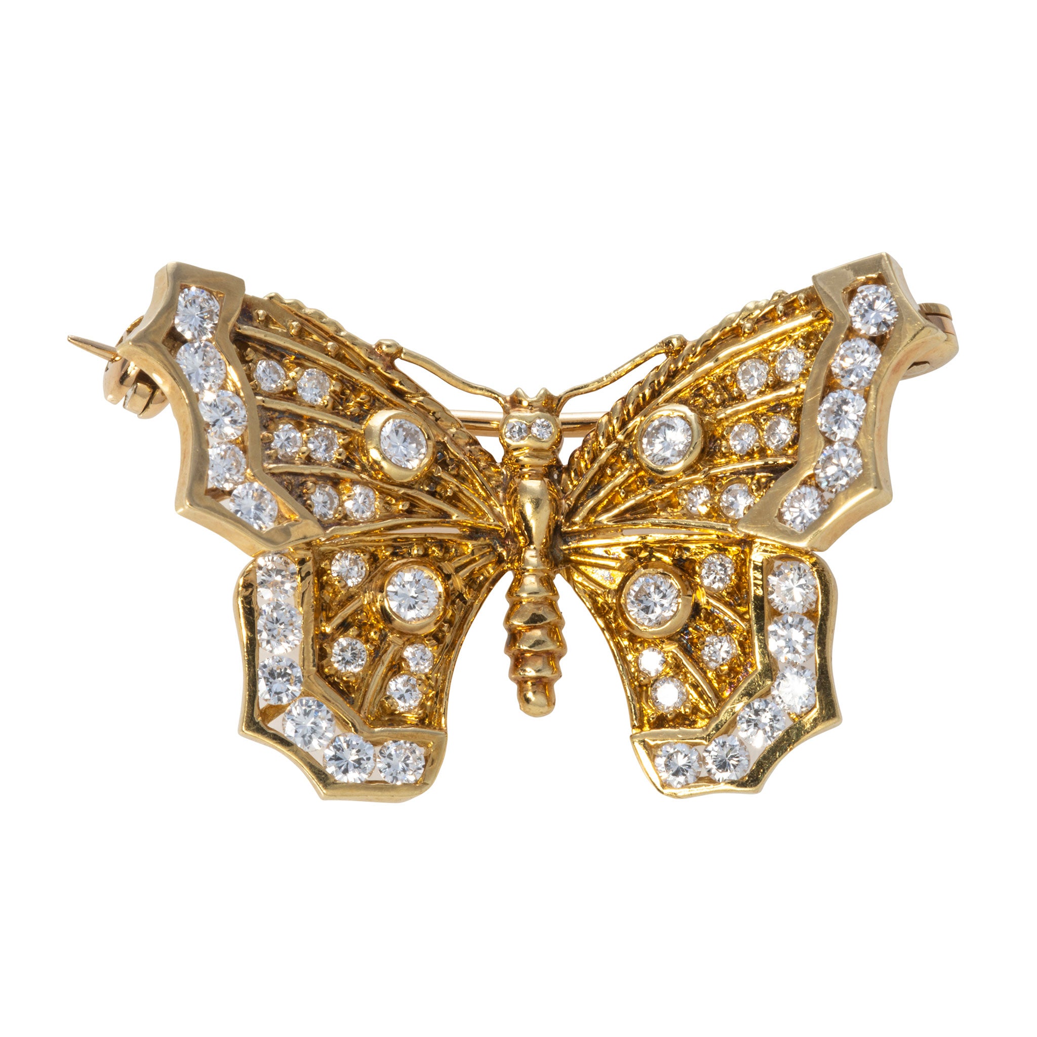 Vintage Diamond 18K Yellow Gold Butterfly Pin