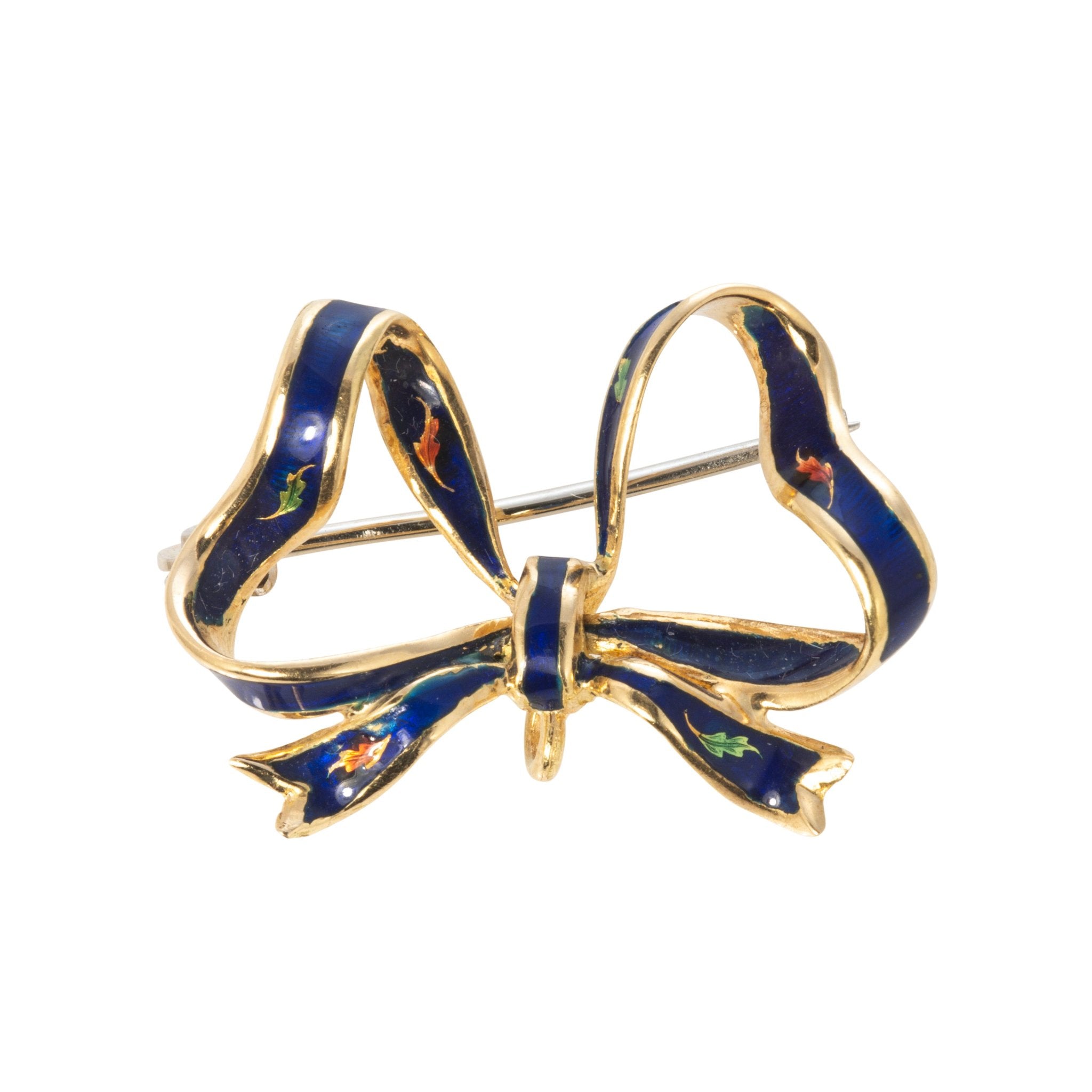 Victorian 18K Yellow Gold Enamel Bow Pin