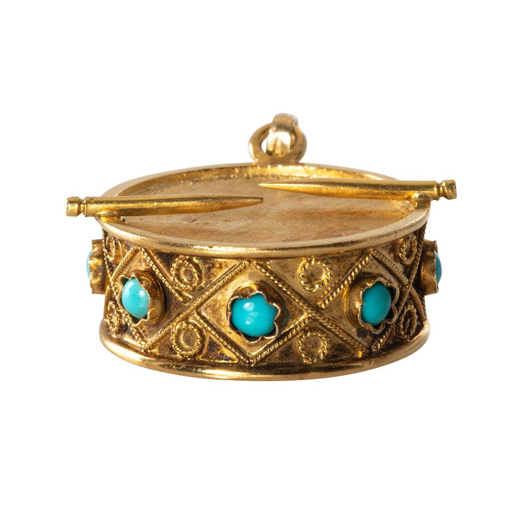 Estate Turquoise 14K Gold Drum Charm