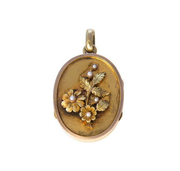 Victorian Floral Pearl Mourning Locket