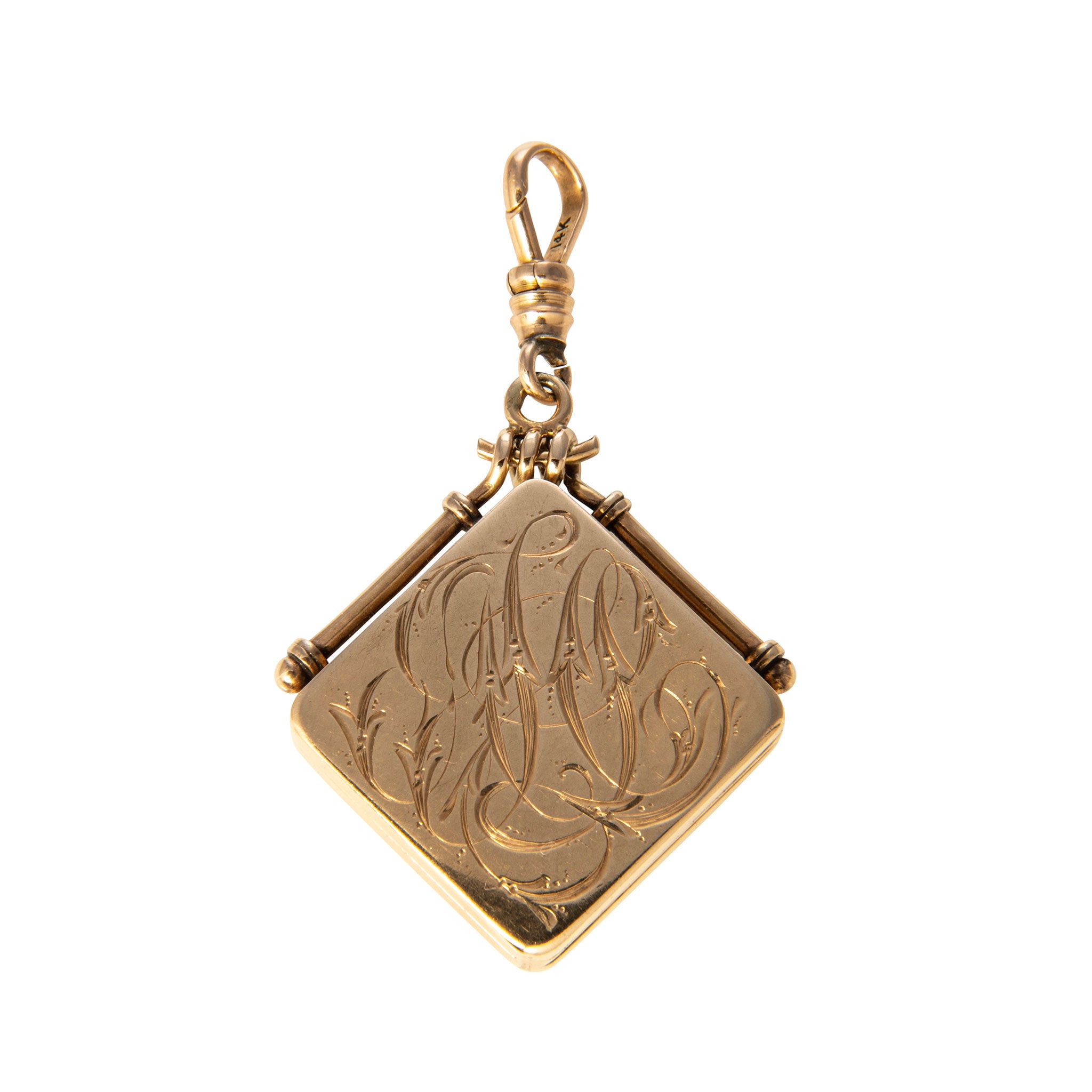 Victorian Engraved 10K Gold Locket Fob Pendant