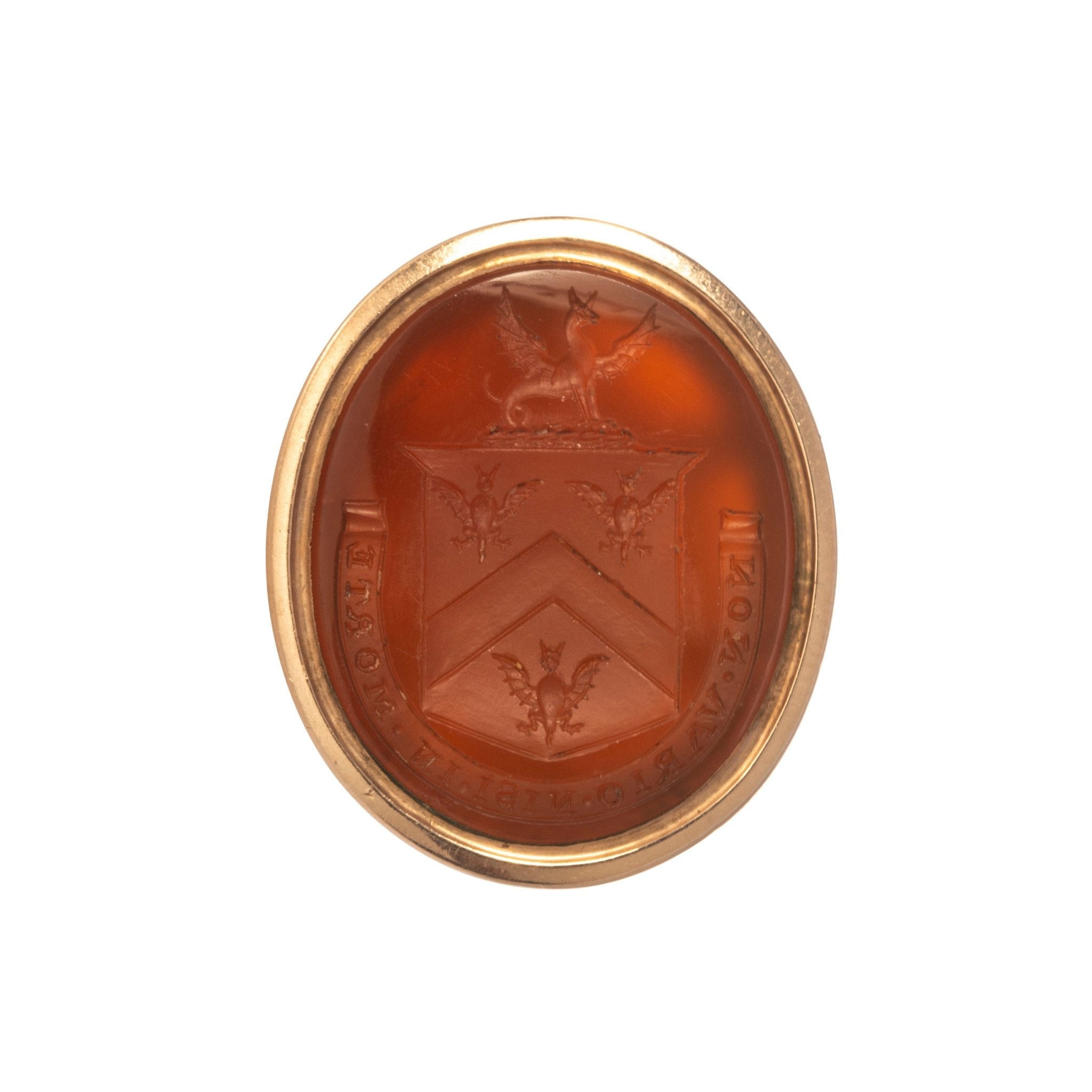 Victorian Carnelian Intaglio Seal 10K Gold Fob Pendant