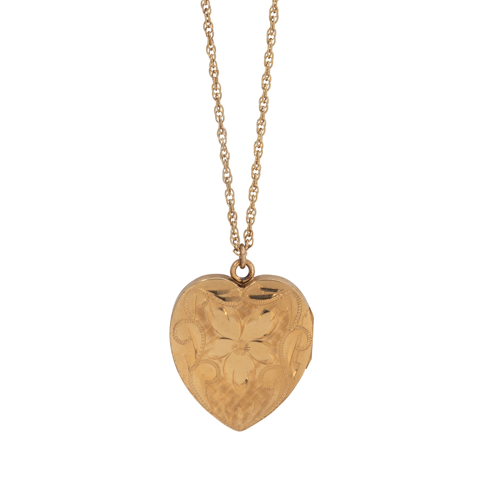 Vintage Gold-Filled Floral Heart Locket Pendant Necklace