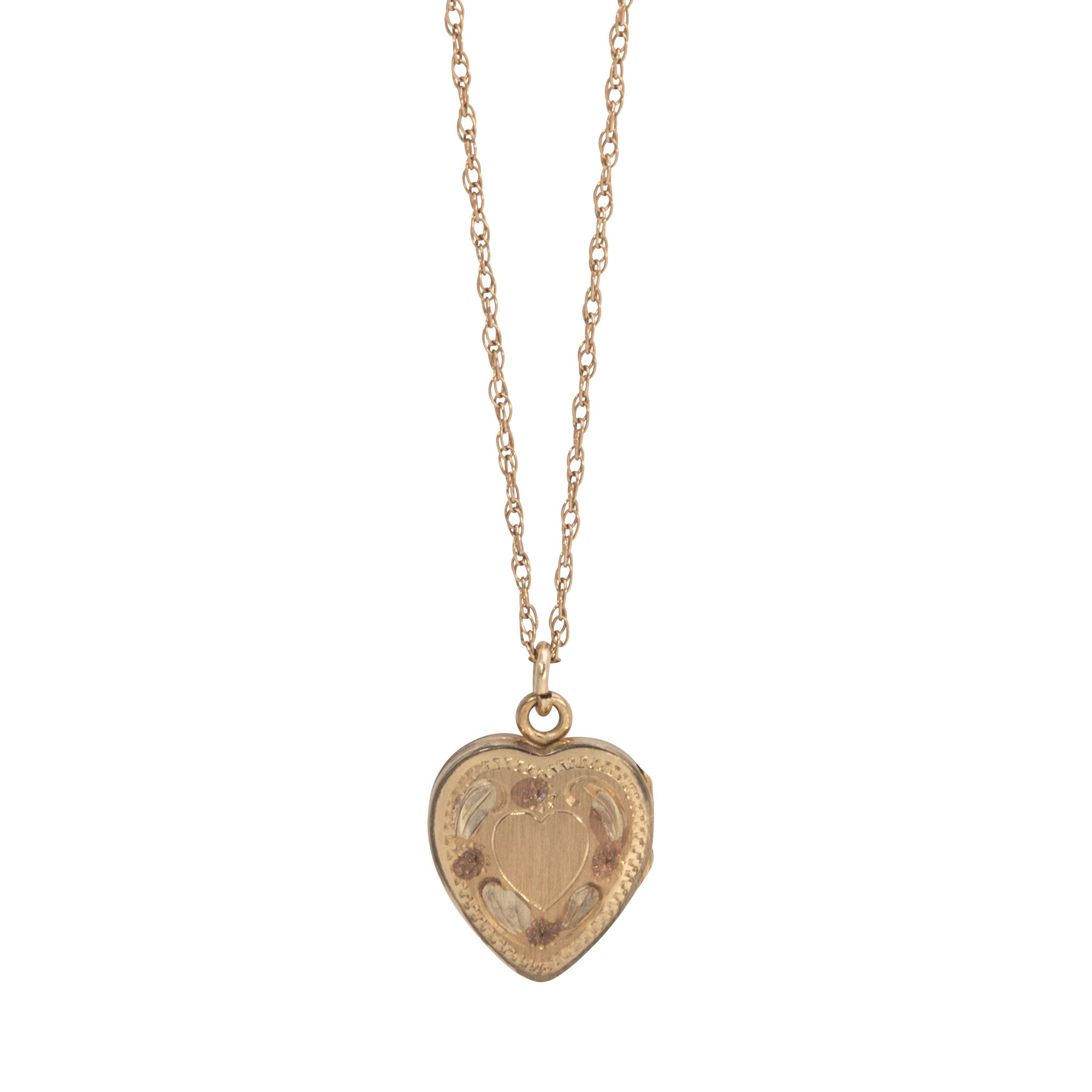 Vintage Gold-Filled Small Floral Heart Locket Pendant Necklace