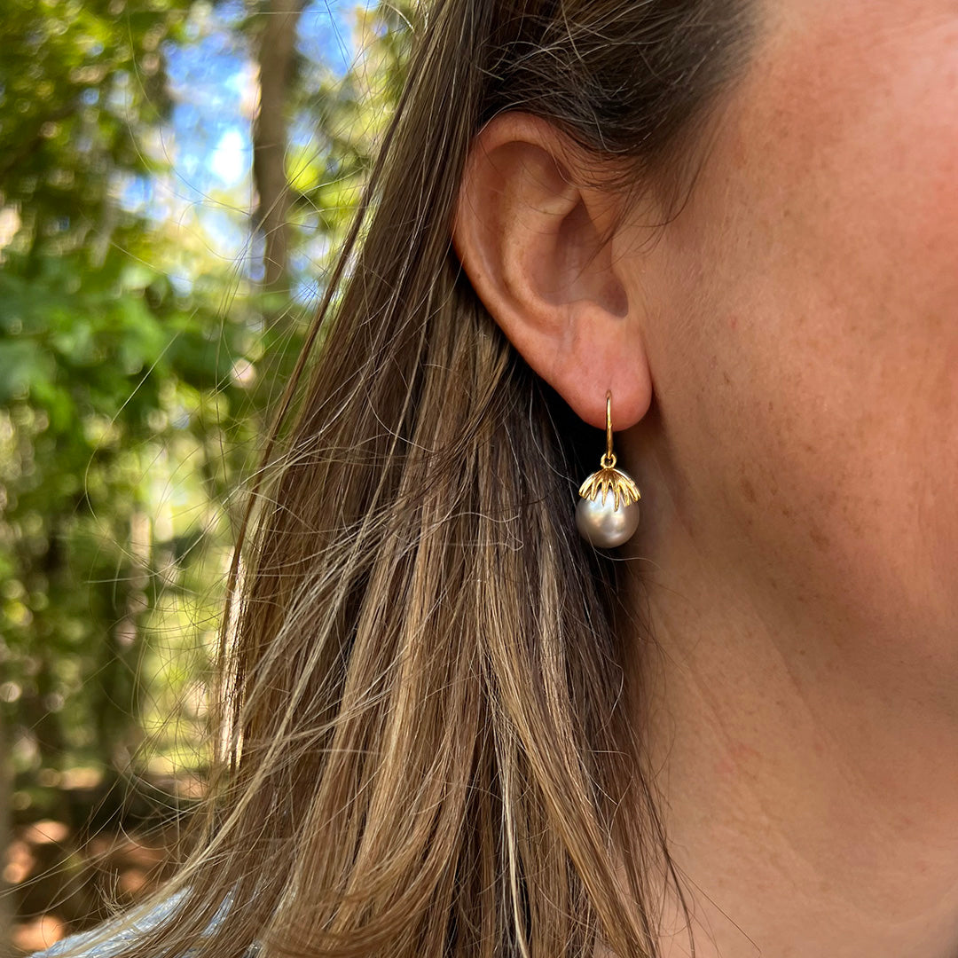 Goldbug Pearl Palm Frond Drop Earrings