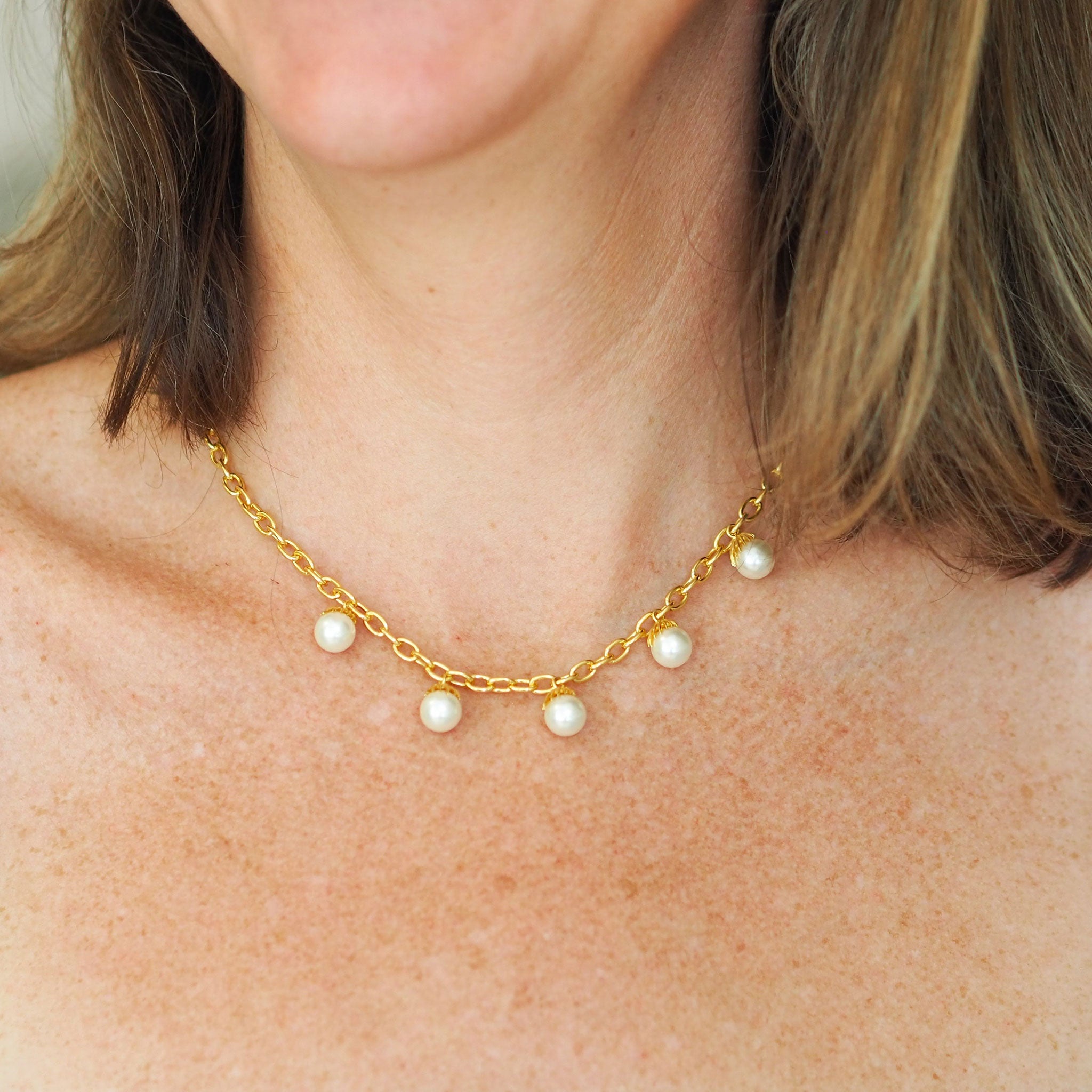 Goldbug Palm Pearl Station Necklace