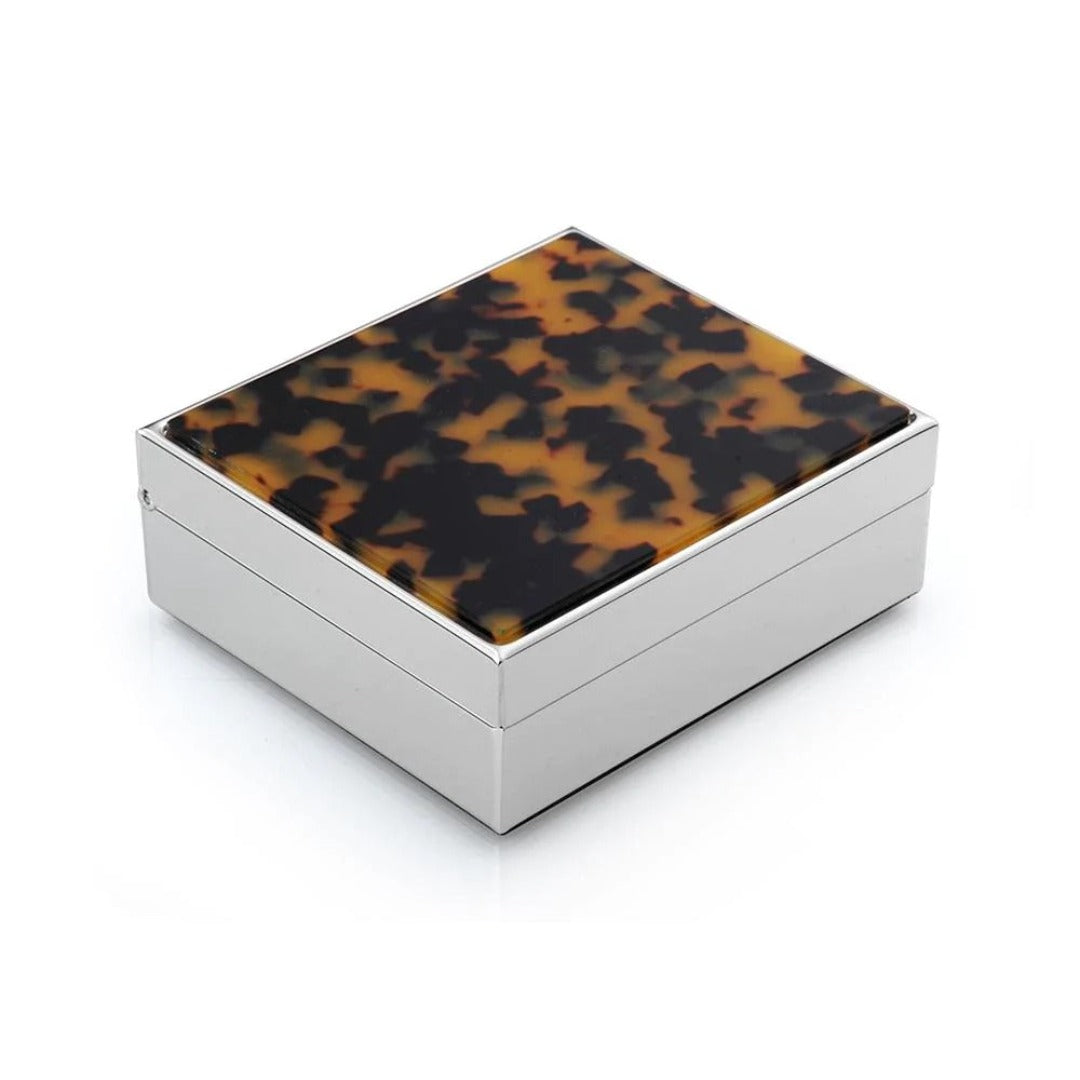 Faux Tortoise Shell & Silver Plated Trinket Box