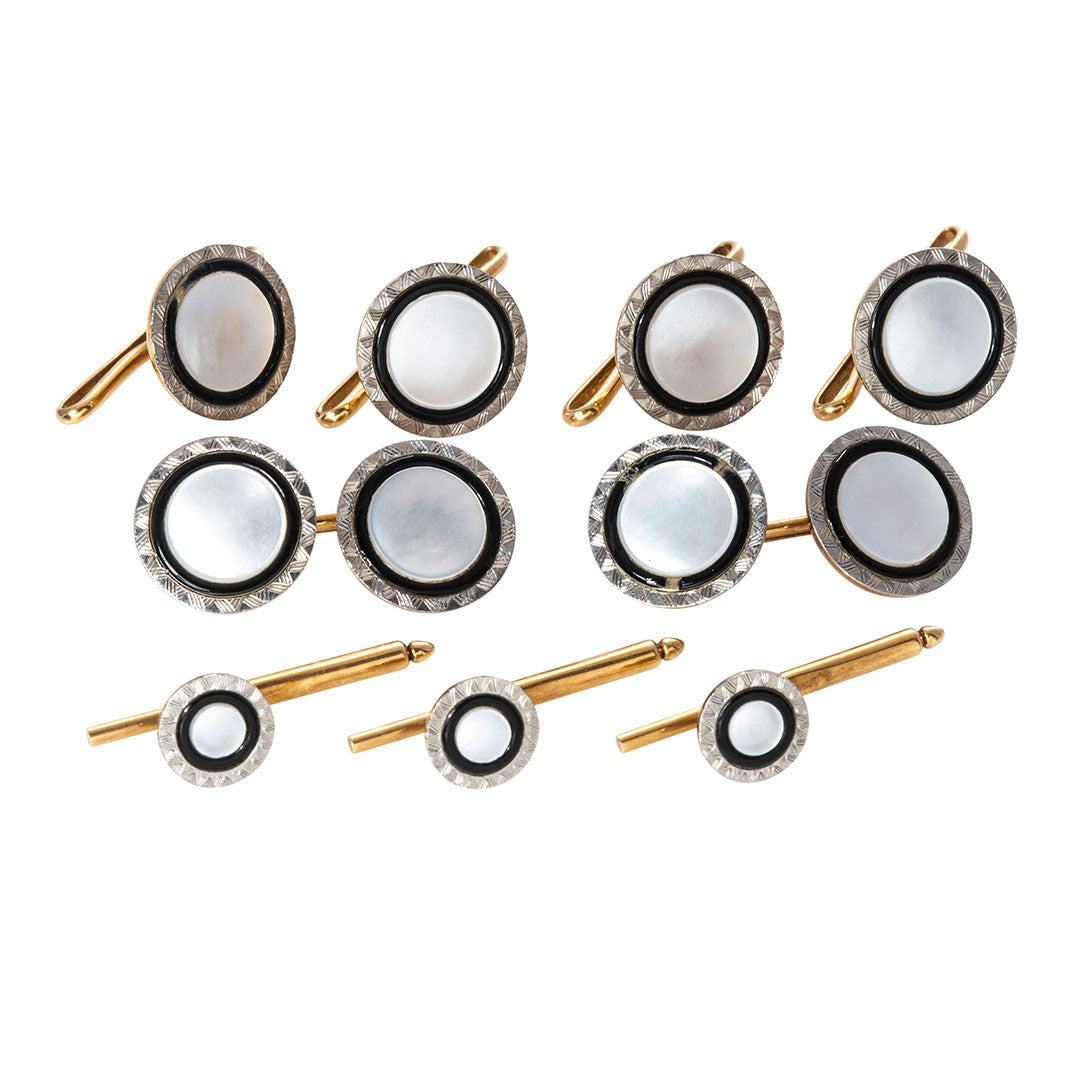 Art Deco Mother of Pearl Cufflink & Stud 9 Piece Set