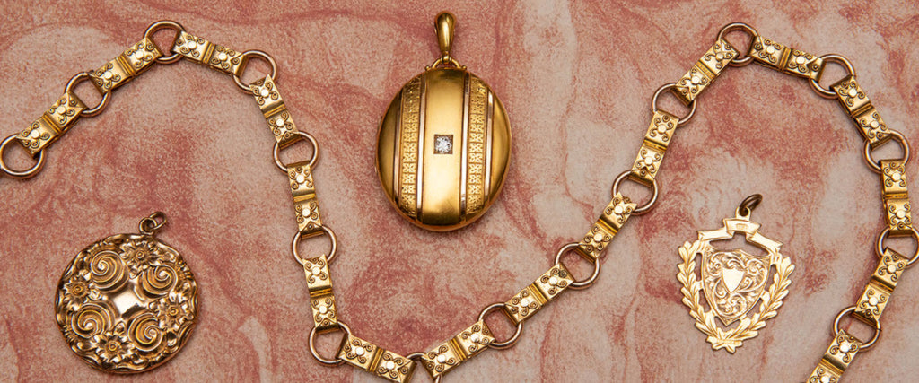 Estate and antique lockets, pendants, chains