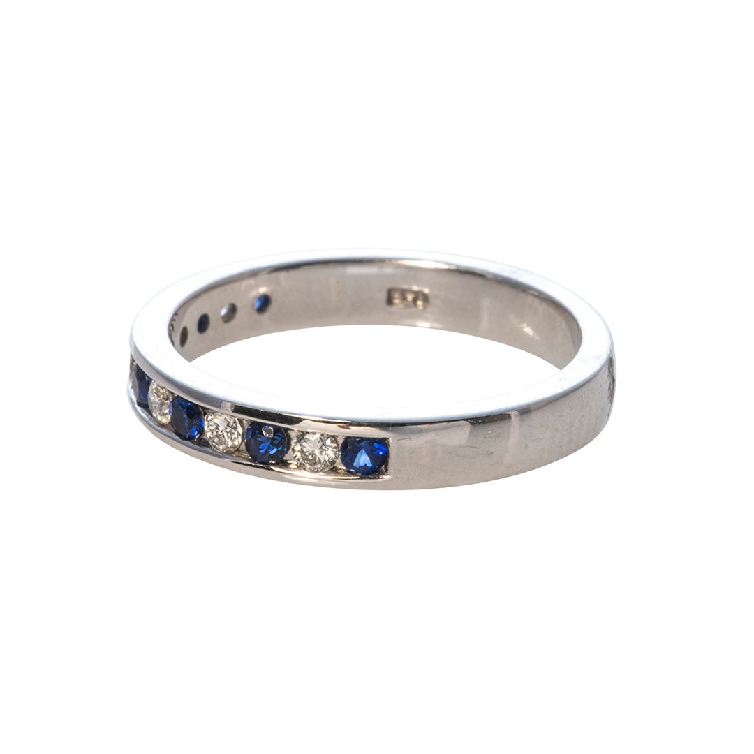 Sapphire & Diamond Channel Set 14K Gold Halfway Band