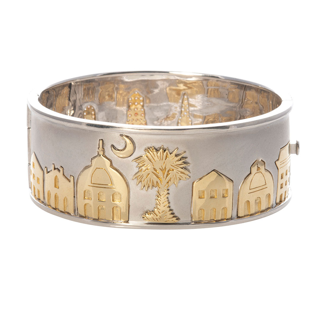 Wide Charleston Skyline Cuff Bangle with Diamonds