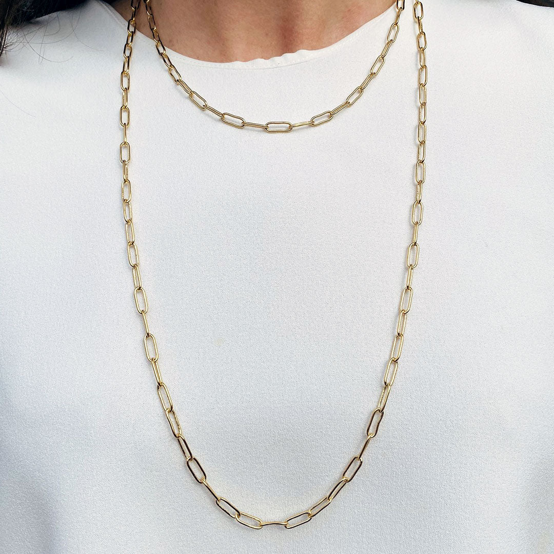 Goldbug Collection’s paperclip link chain necklace. Charms and pendants are sold separately.  14K yellow gold-plated  Lobster clasp closure  Chain length: 30"